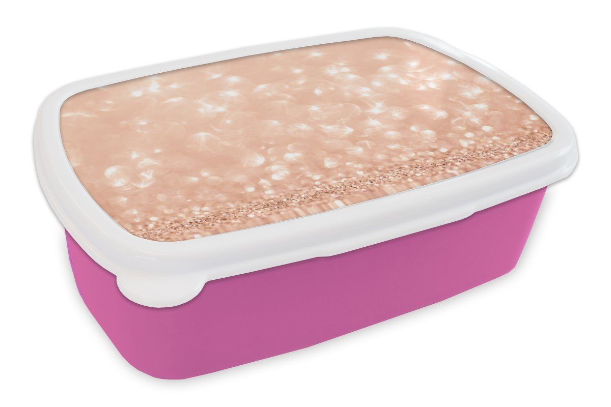 MuchoWow Lunchbox Lachsrosa Glitzer, Kunststoff, (2-tlg), Brotbox für Erwachsene, Brotdose Kinder, Snackbox, Mädchen, Kunststoff