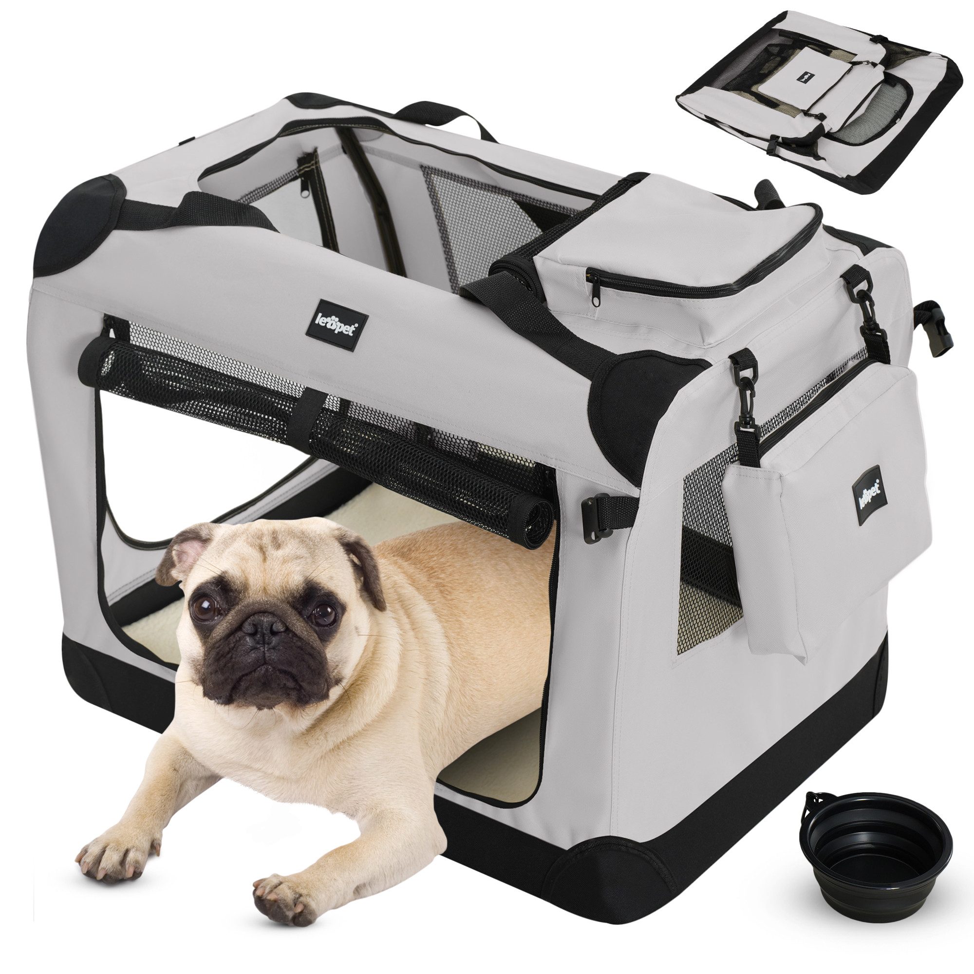 Leopet Tiertransportbox Hundetransportbox Faltbar Auto Hundebox Hundetasche Katzentransportbox