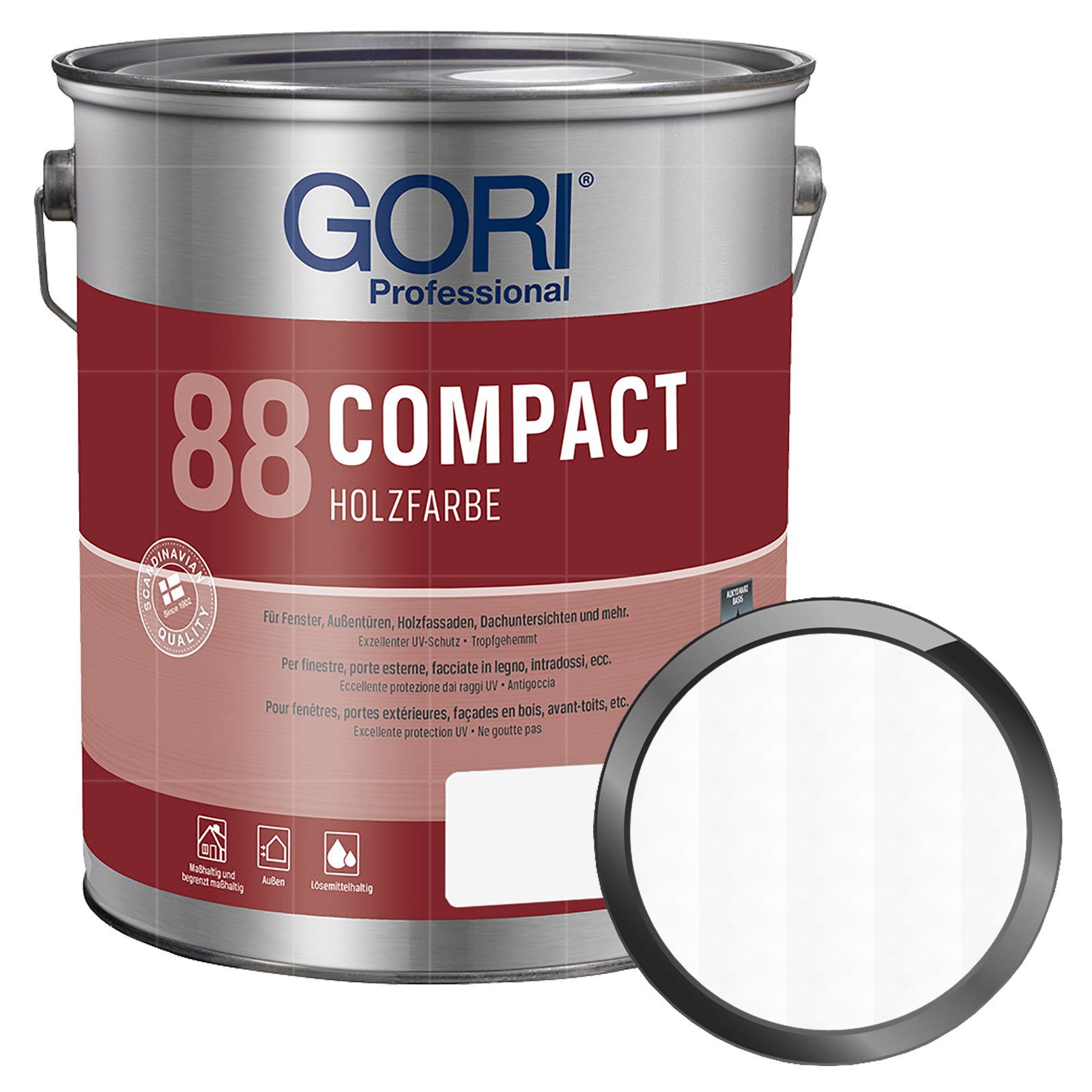 GORI Wetterschutzfarbe 88 Compact Holzfarbe - 5 Ltr (Base 10/Weiss)