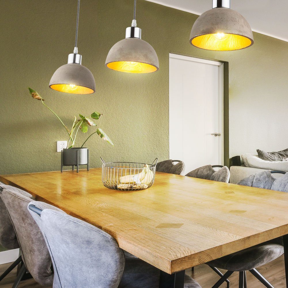 etc-shop LED Leuchte Hänge Holz gold inklusive, Leuchtmittel Warmweiß, Zimmer im Wohn betonfarben Decken Pendelleuchte, Lampe Ess