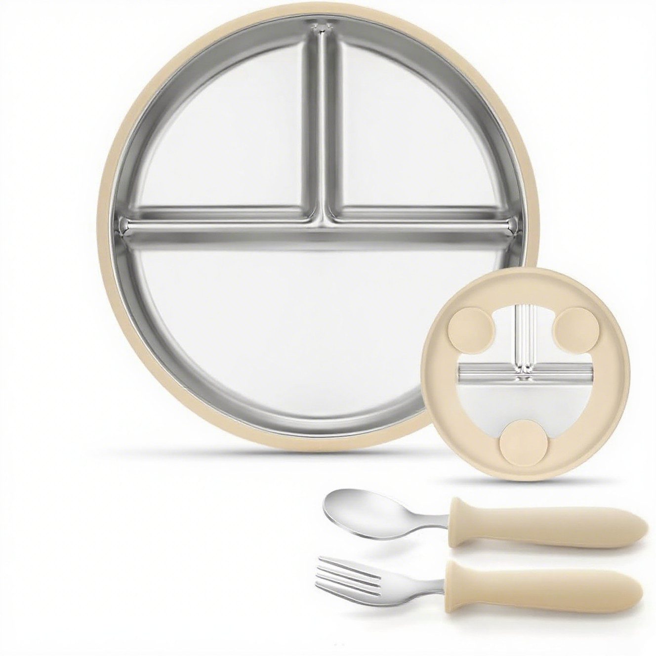 Auledio Детская посуда-Set Edelstahl Baby Teller mit Silikon Saugnapf,Spülmaschinenfest