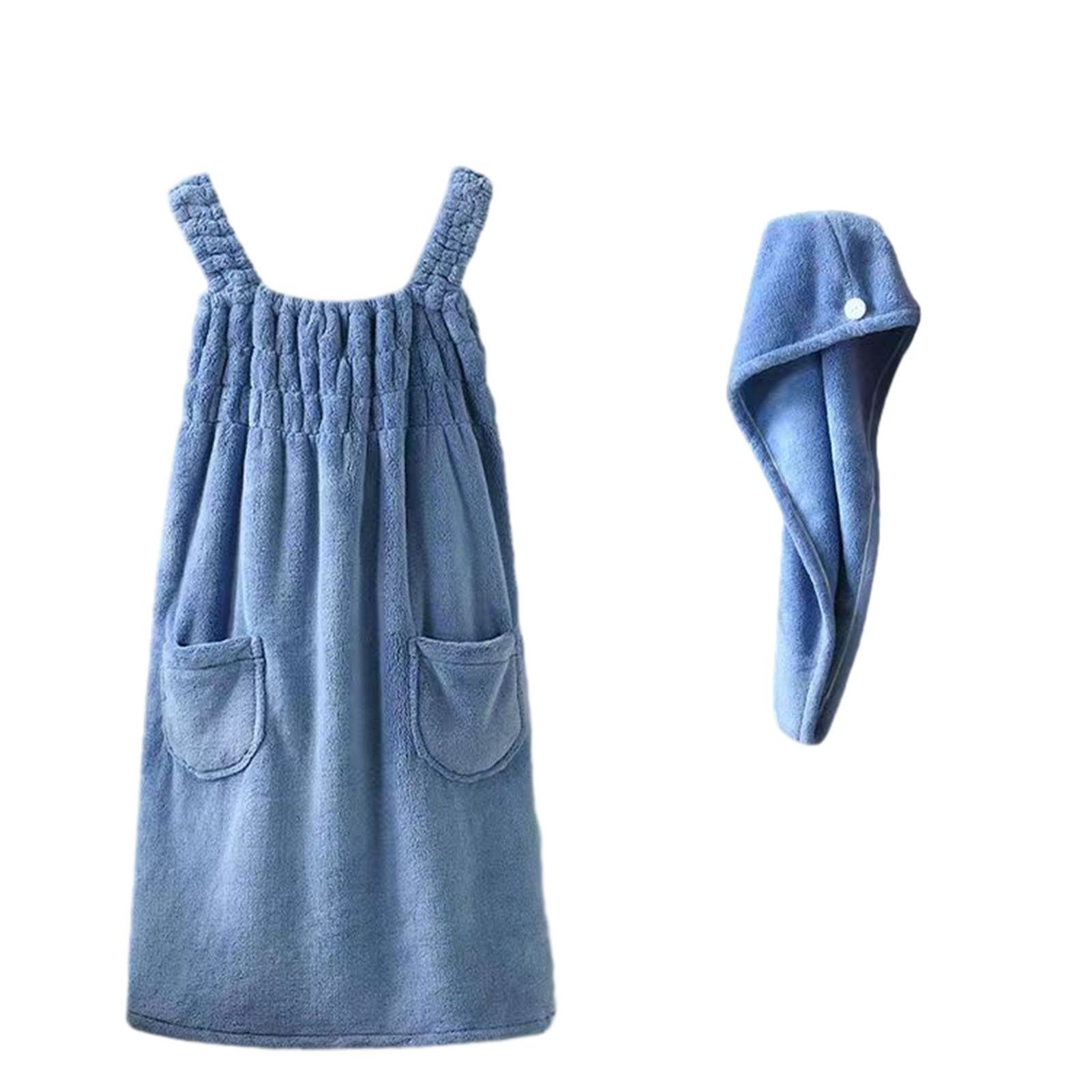 Blusmart Bademantel Schöner Sling-Baderock-Pyjama Für Damen, Leichtes, Extra blue skirt with cap
