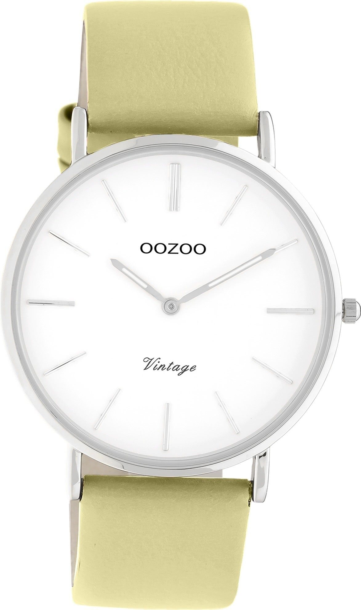 OOZOO Quarzuhr Oozoo Damen Armbanduhr Vintage Series, (Analoguhr), Damenuhr rund, groß (ca. 40mm), Lederarmband sand, gelbgrün, Fashion