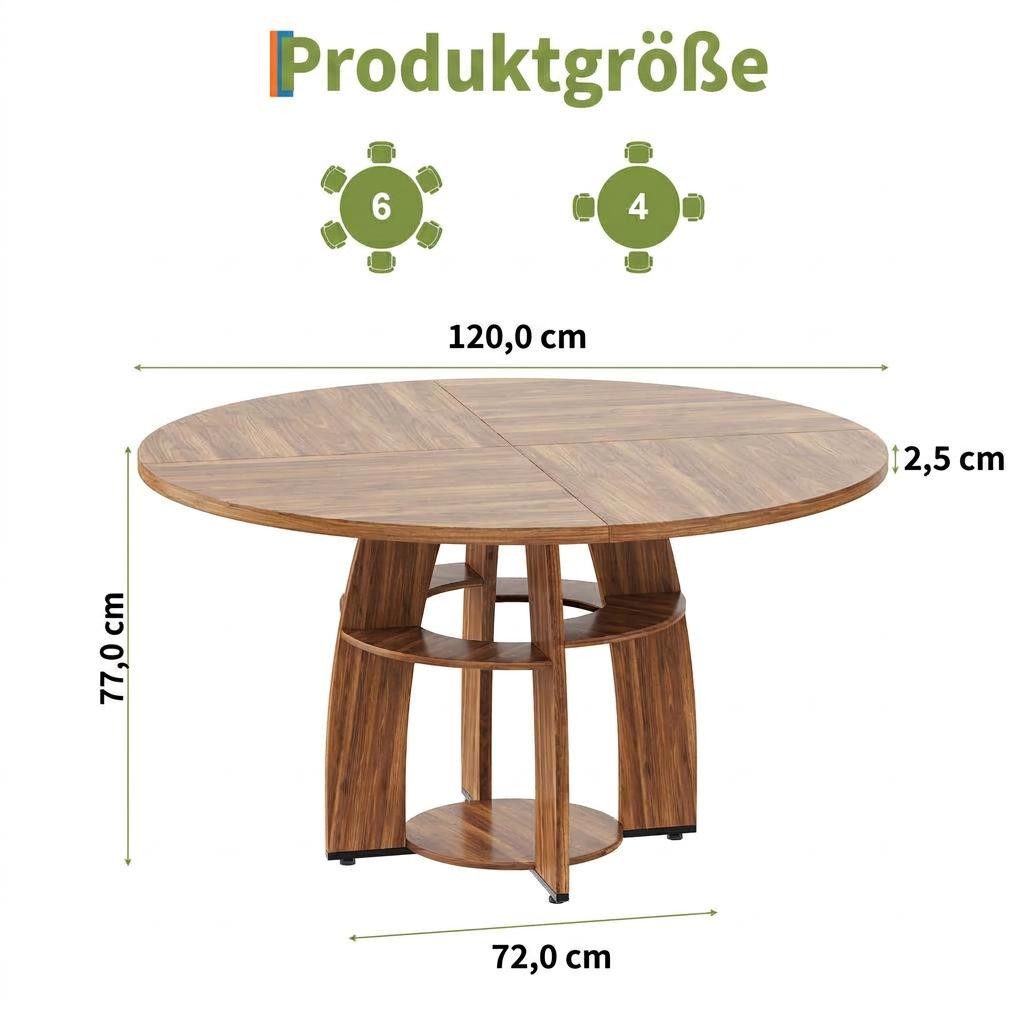 GarveeMore Esstisch Runder 120 cm mit Ablageboden, Platzsparender für 4–6 Personen – Bild 2 von 5