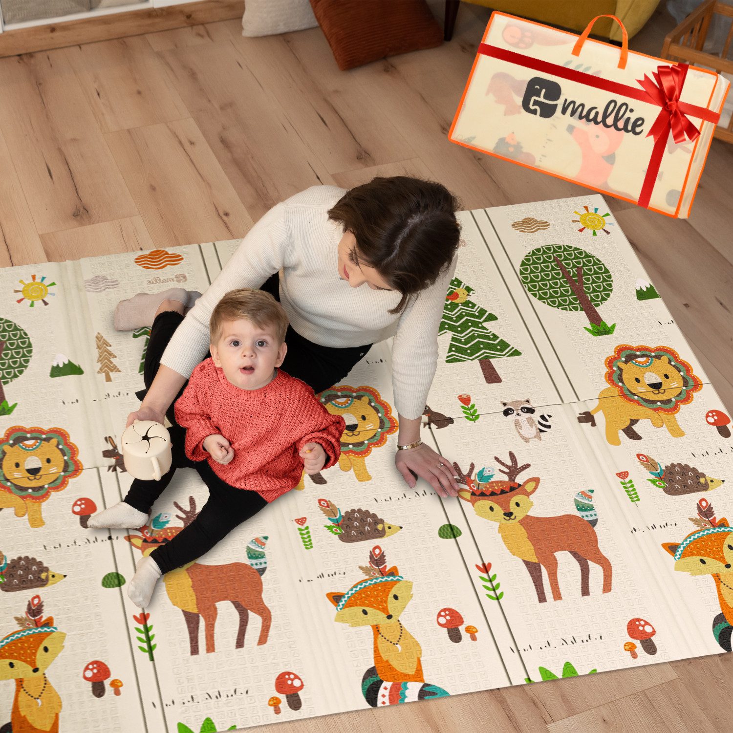 Mallie Spielmatte für Babys und Kinder, Faltbare Krabbelmatte und Puzzlematte (180 cm x 150 cm, BPA Frei, geprüftes Material - Mit extra Kratzschicht), Extra Kantenschutz und Kälteisolierend