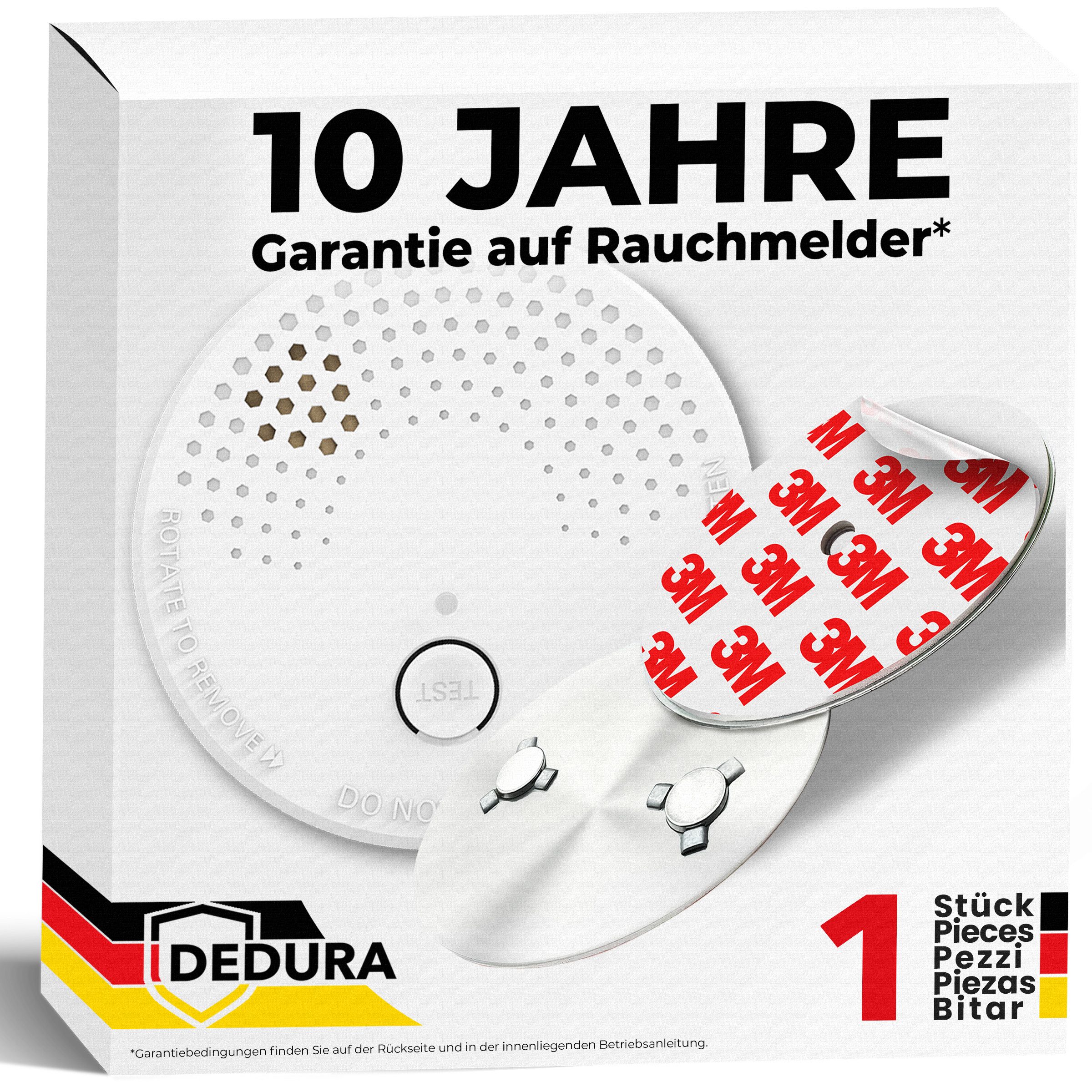 dedura Детектор дыма (Set inkl. Magnethalter mit 10 Jahre Garantie BSI Zertifiziert EN14604)