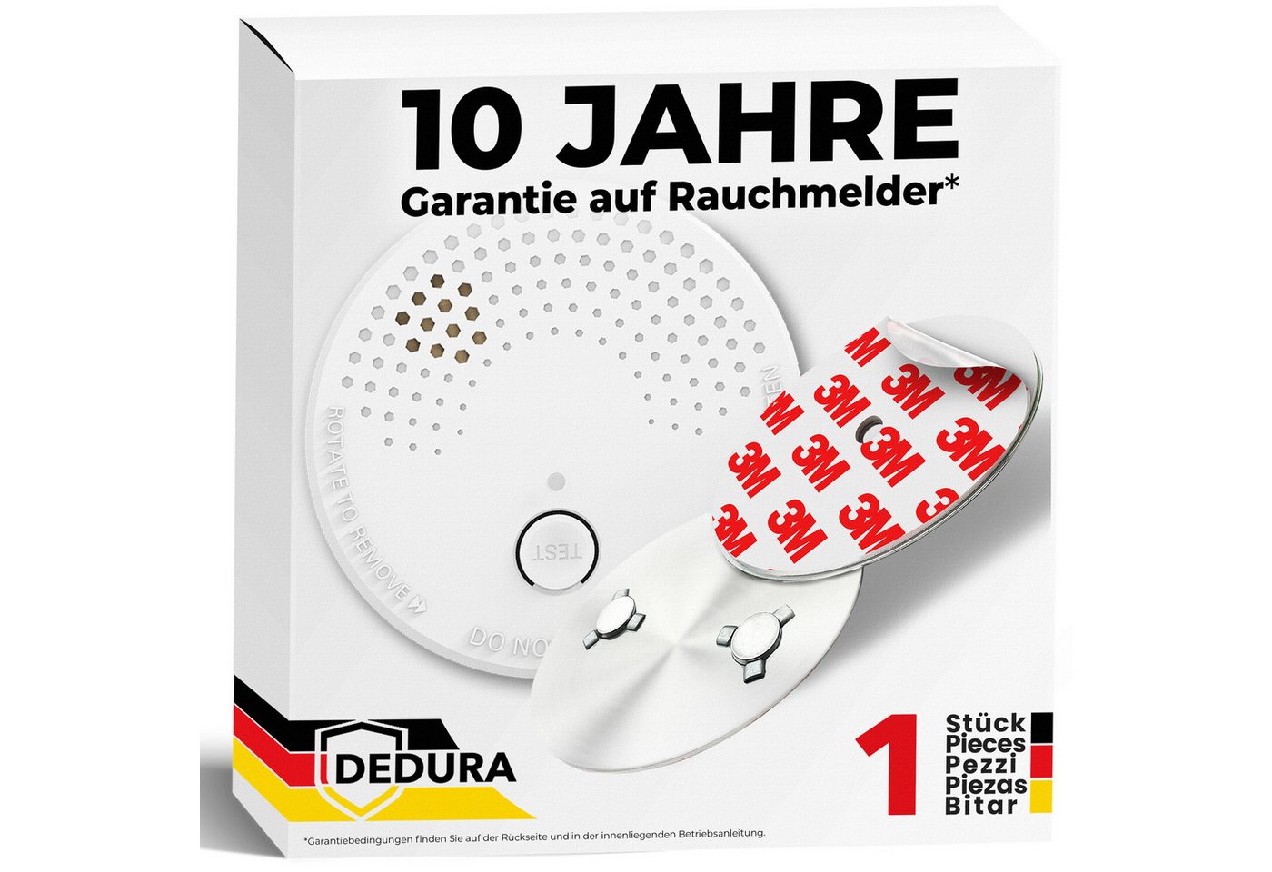 dedura Rauchmelder (Set inkl. Magnethalter mit 10 Jahre Garantie BSI Zertifiziert EN14604)