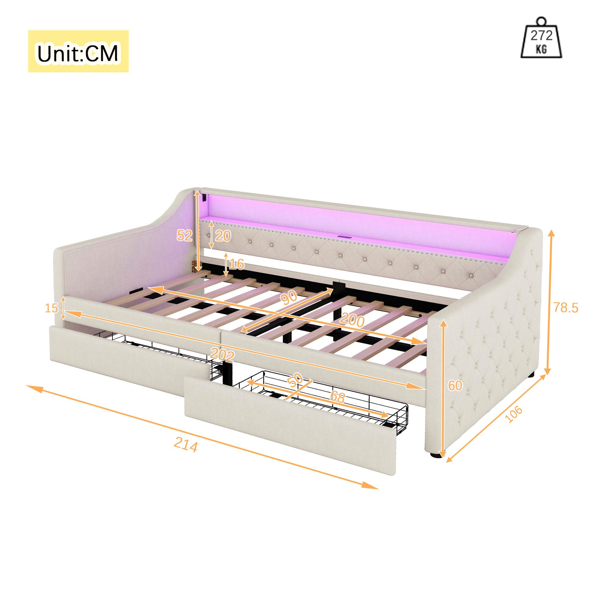 Ulife Schlafsofa Leinen Tagesbett mit Led-Beleuchtung günstig online kaufen
