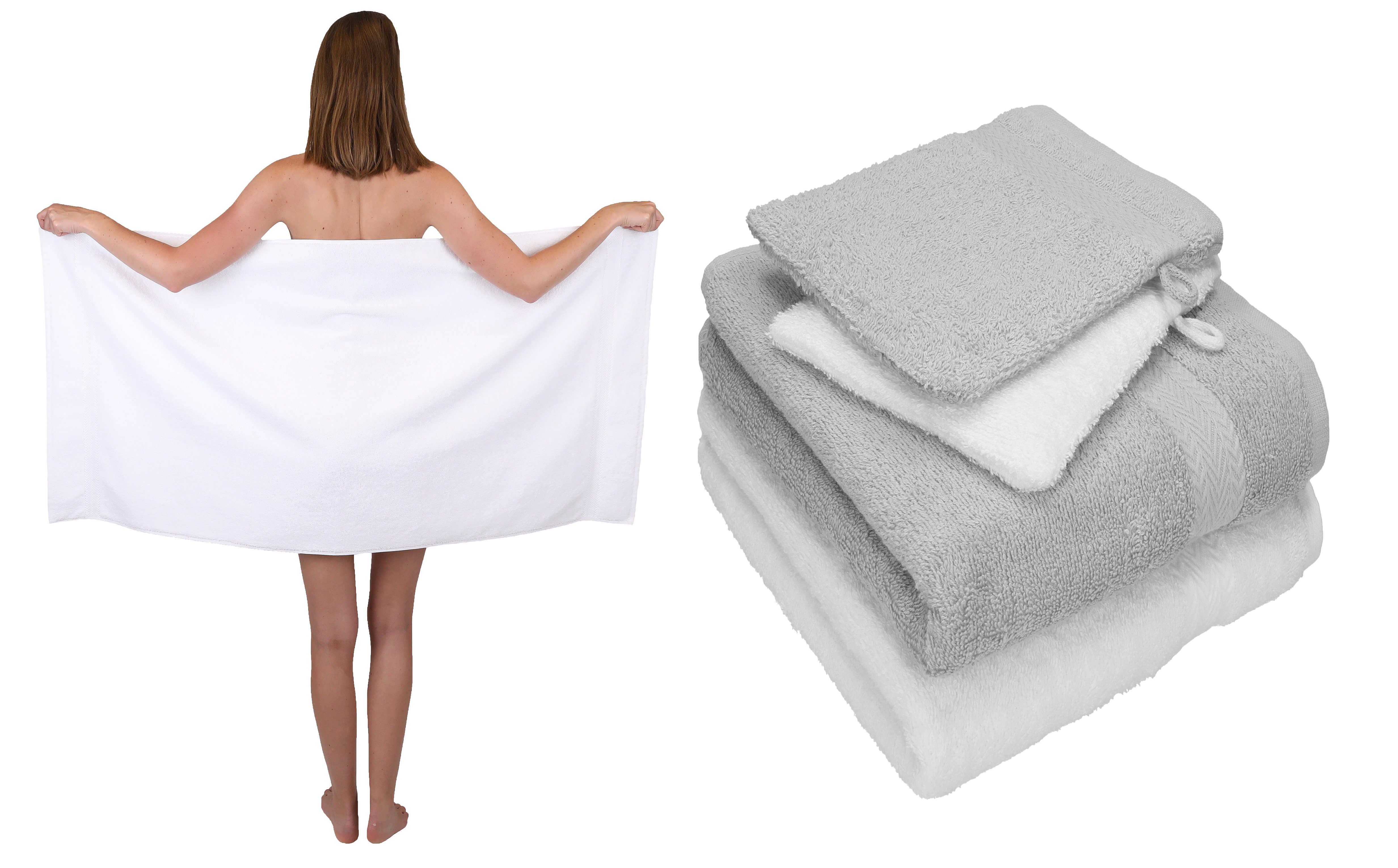 Betz Handtuch Set 5 TLG. Handtuch Set Single Pack 100% Baumwolle 1 Duschtuch 2 Handtücher 2 Waschhandschuhe, 100% Baumwolle weiß-silbergrau