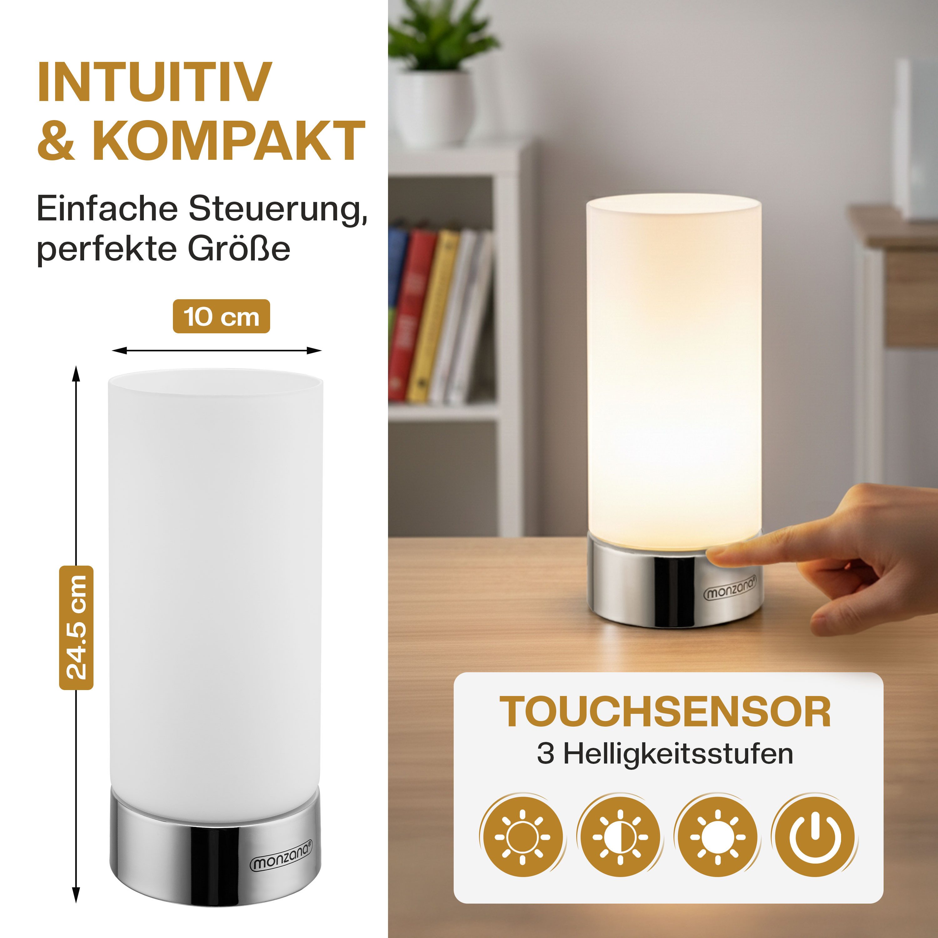 monzana Nachttischlampe 2er Set Golau, Nachttischlampe, 2er Set LED Touch Dimmbar Schlafzimmer Wohnzimmer Tischlampe Leuchte – Bild 5 von 5