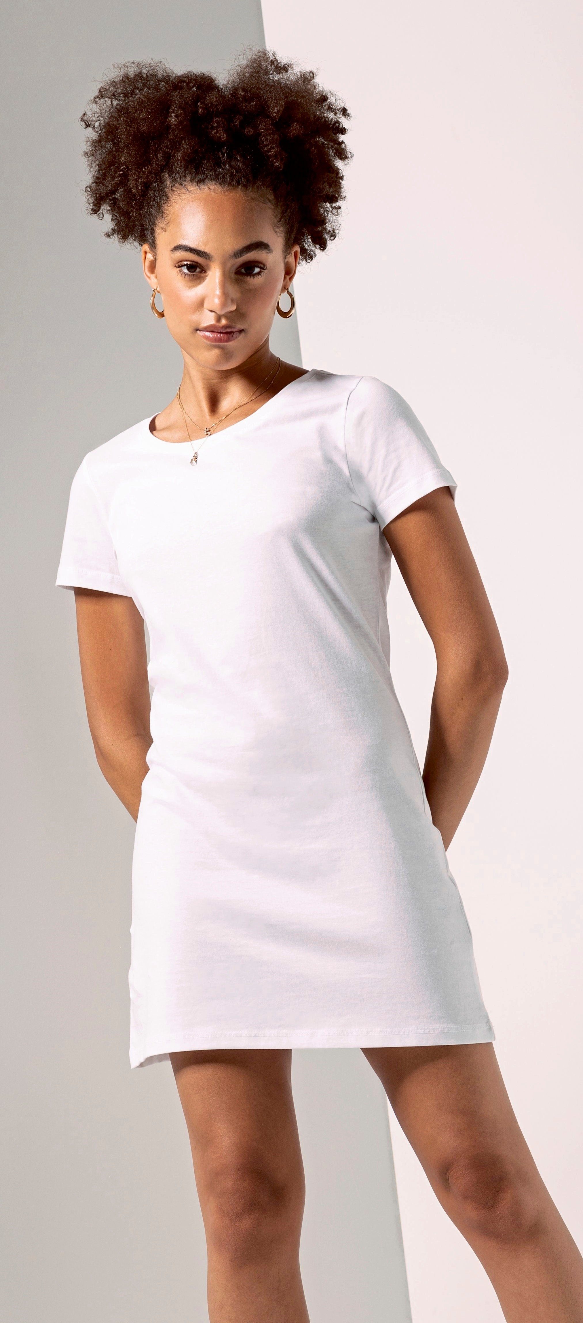 Baumwolle Pack Women Damen langes Mädchen u. weiß SF 1er/2er 100% Longshirt (1-tlg) T-Shirt extra Frauen für