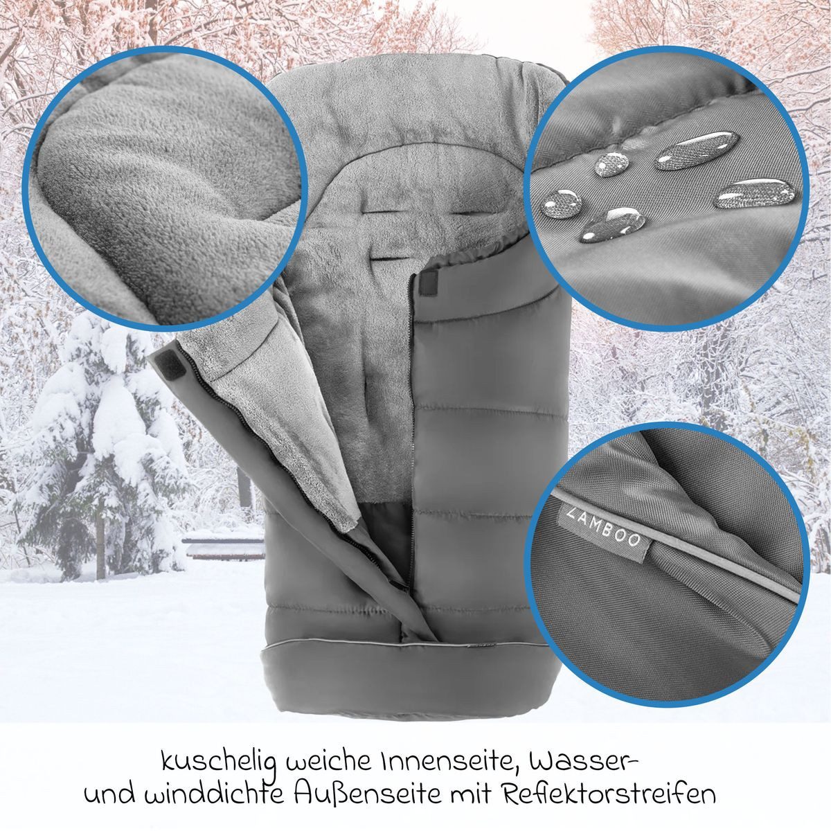 Zamboo Fußsack Grau, Universal Winter Fußsack z.B. für joie Buggy Kinderwagen Winterfußsack