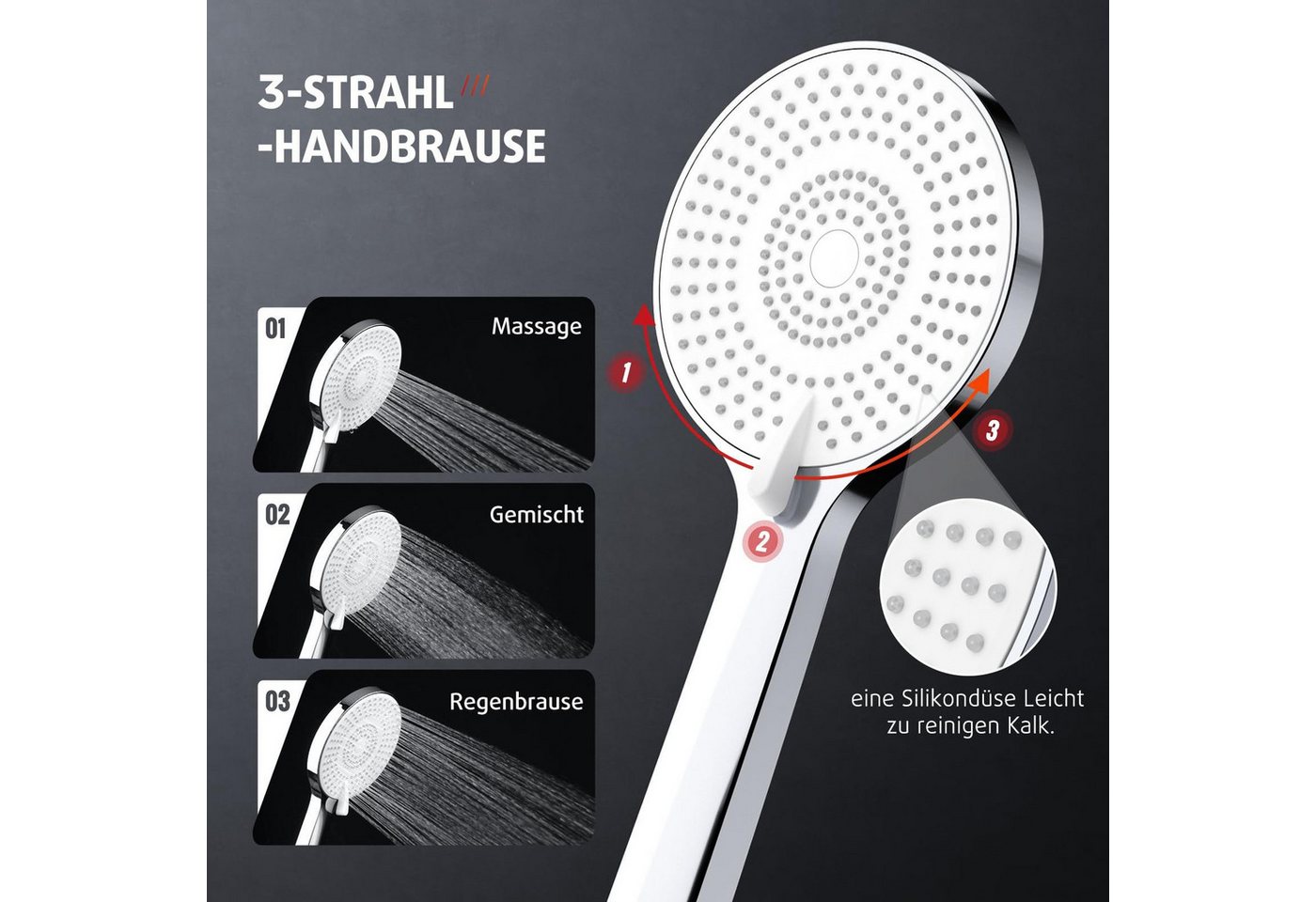 Thumbnail - Rainsworth Duschsystem mit Armatur, mit Ablage, 25 X 25 cm Rund Regendusche, 3 Strahlart(en), Regendusche mit Armatur au...