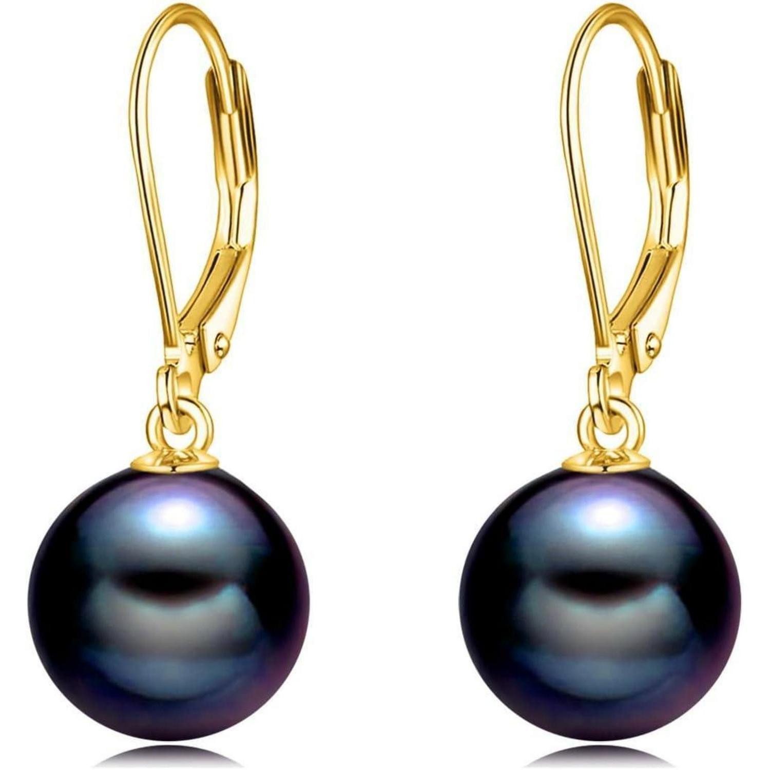 LuxusKollektion Perlenohrringe Ohrringe Sterling Silber Hängend Damen Mädchen Schwarze Perle Gold