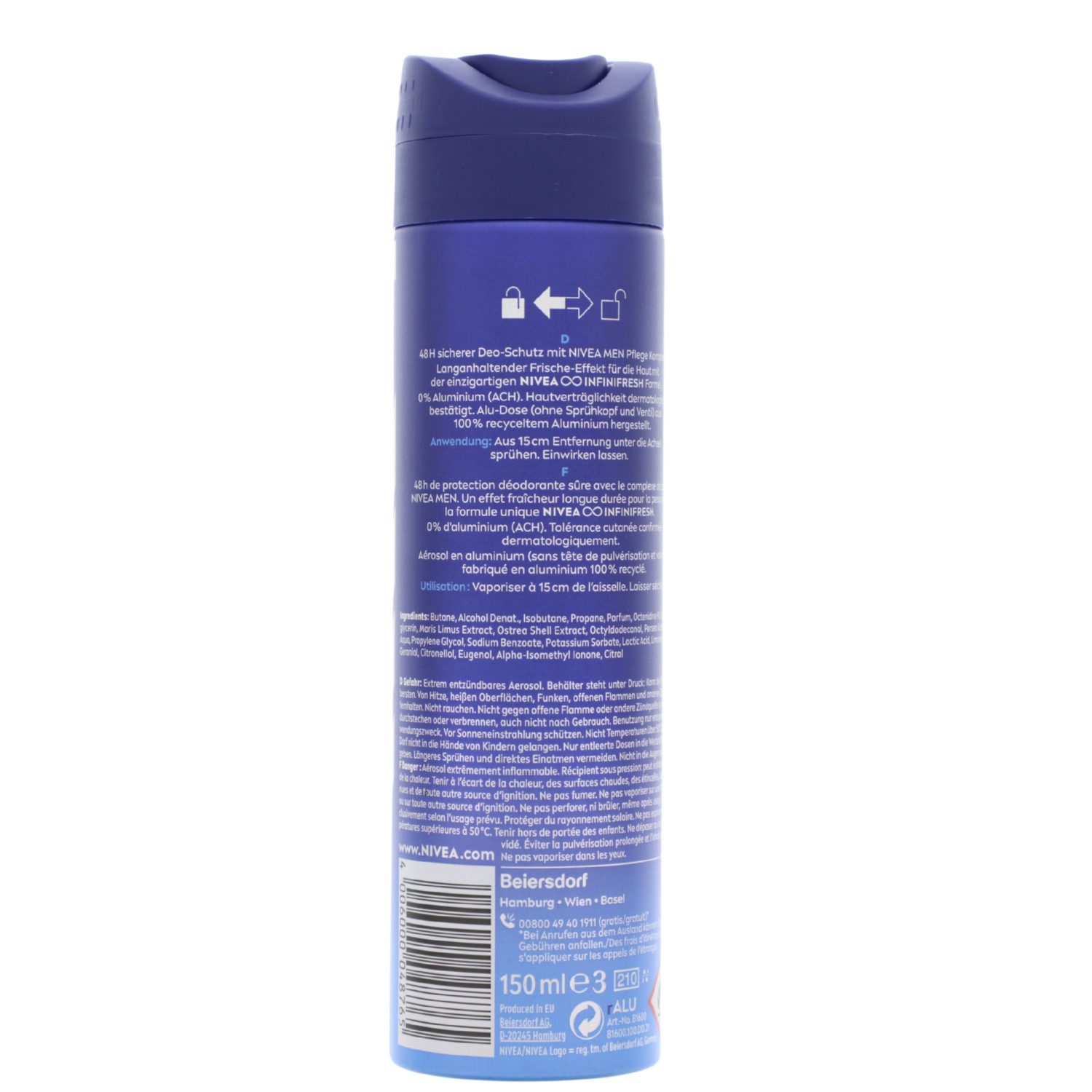 Nivea Deo-Spray Nivea Men Fresh Active Deo Spray 150ml 48h Schutz 0% Aluminium