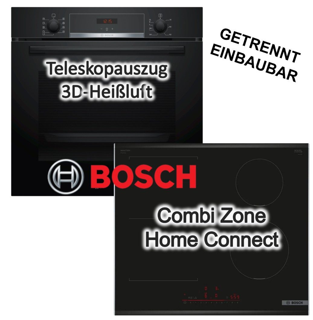 BOSCH Backofen-Set Backofen Teleskopauszug Hydrolyse+ Induktionskochfeld CombiZone Boost, mit 1-fach Teilauszug, Hydrolyse EcoClean Direct