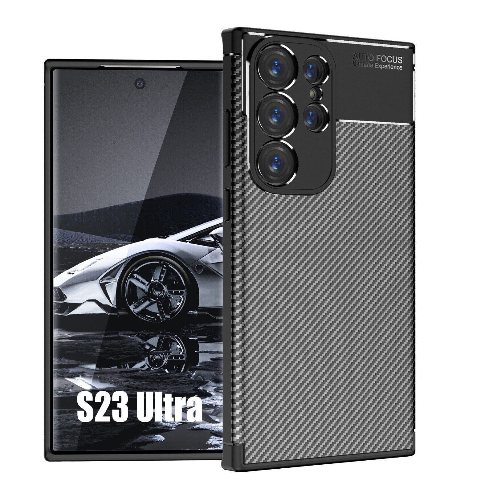 betterfon Handyhülle für Samsung Galaxy S23 Ultra Silikon Case TPU Bumper Schale Schwarz, Carbon-Look – stoßfestes Case mit Air-Cushion & Metall-Optik