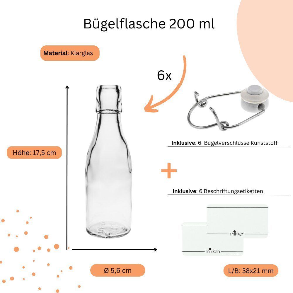 mikken Trinkflasche Set + mit ml Bügelflaschen Bügelverschluss 250 Glasflaschen Etiketten