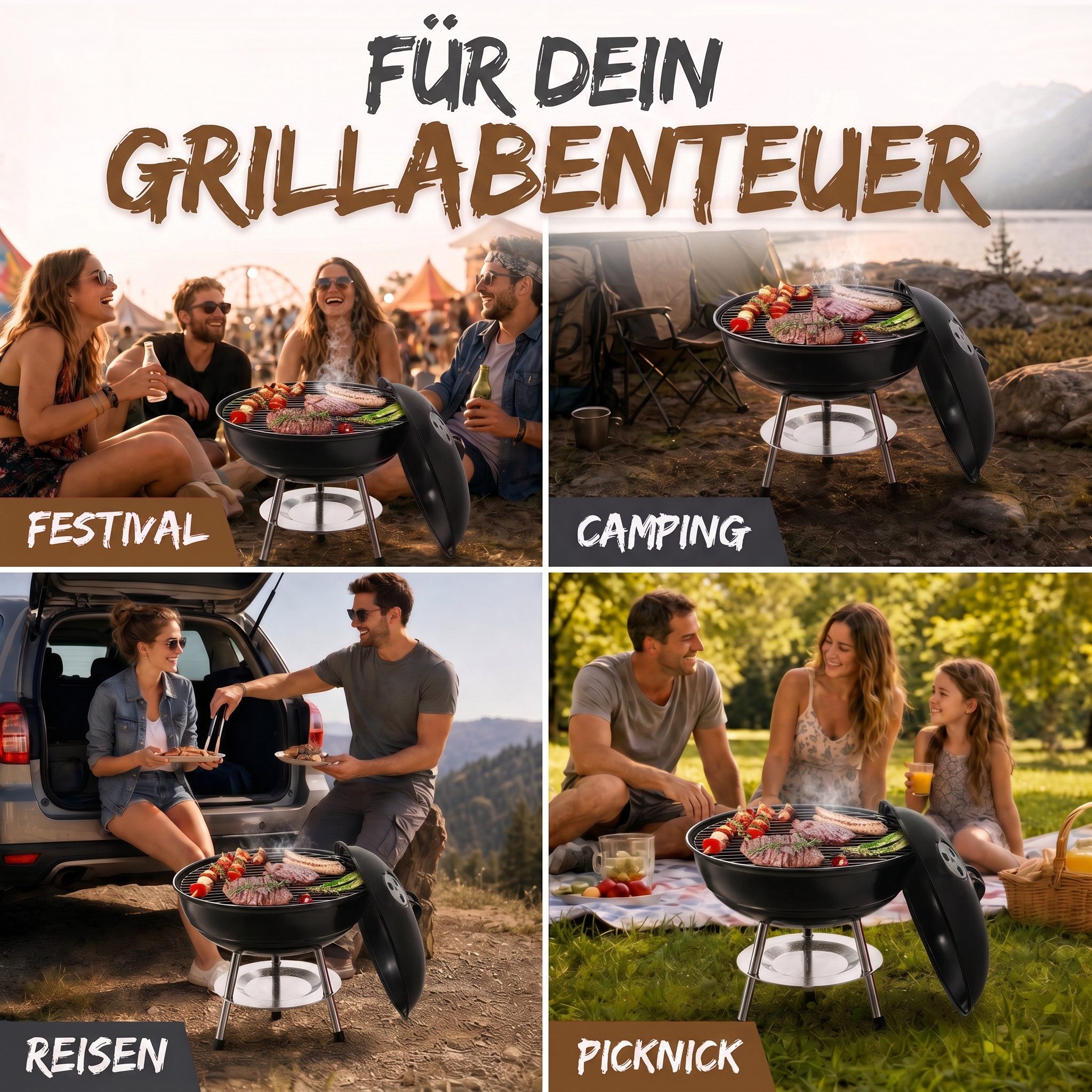 Goods+Gadgets Standgrill GOODS+GADGETS Mini Kugelgrill Campinggrill - Holzkohle BBQ Edelstahl, Camping Holzkohle-Grill Tischgrill