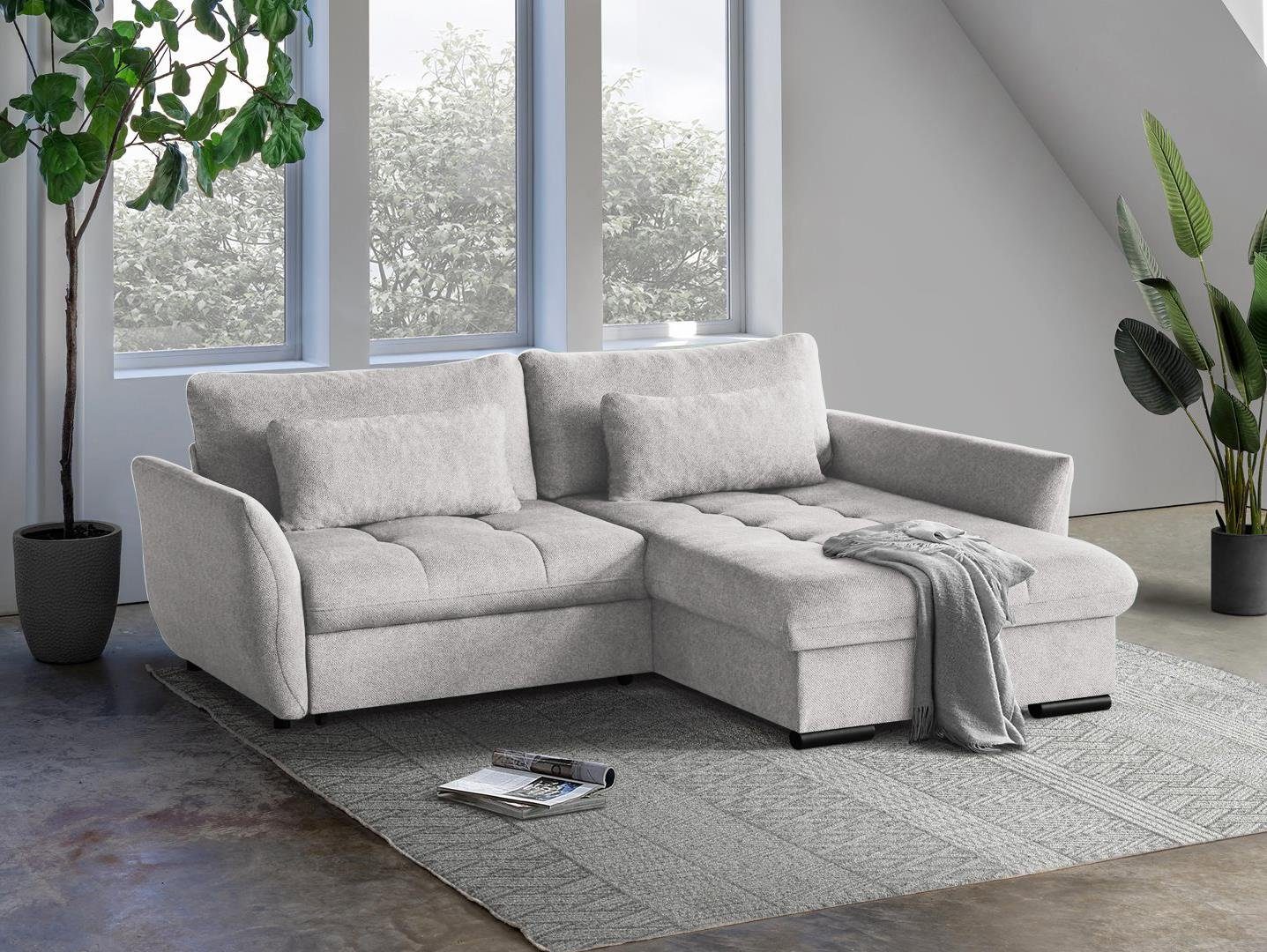 Beautysofa Ecksofa Caro, 240 cm Corner Sofa, stilvoll Wohnzimmerecke, mit Relaxfunktion, mit Bettkasten, inklusive Federkern Creme (bubble 01)