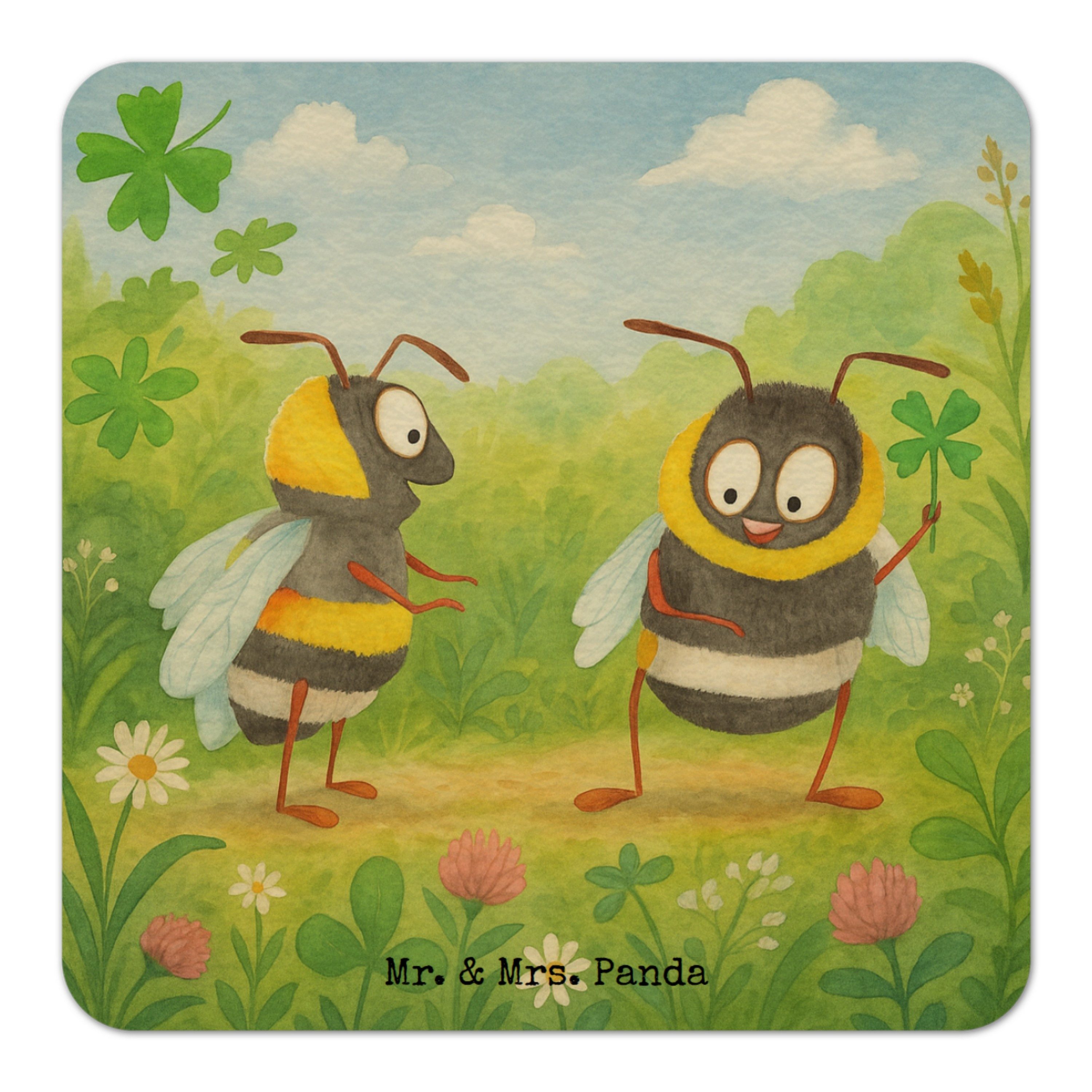 Wohndecke Hummeln Kleeblatt Design, Bierfilzl 100er Set, Weiß, Hummel, Getränke, Mr. & Mrs. Panda, Bierfilzl gläseruntersetzer Tischuntersetzer