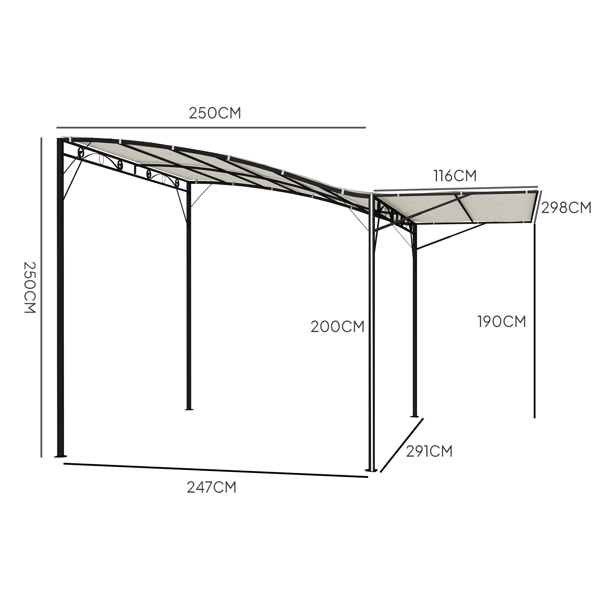 Outsunny Pavillon Pergola 3x2,5m Stahl Sonnenschutz mit verstellbares Dach, mit 0 Seitenteilen, (Pergola Pavillon aus Stahl, wasserabweisend Sonnenschutz), freistehend, für Garten Balkon Cremeweiß