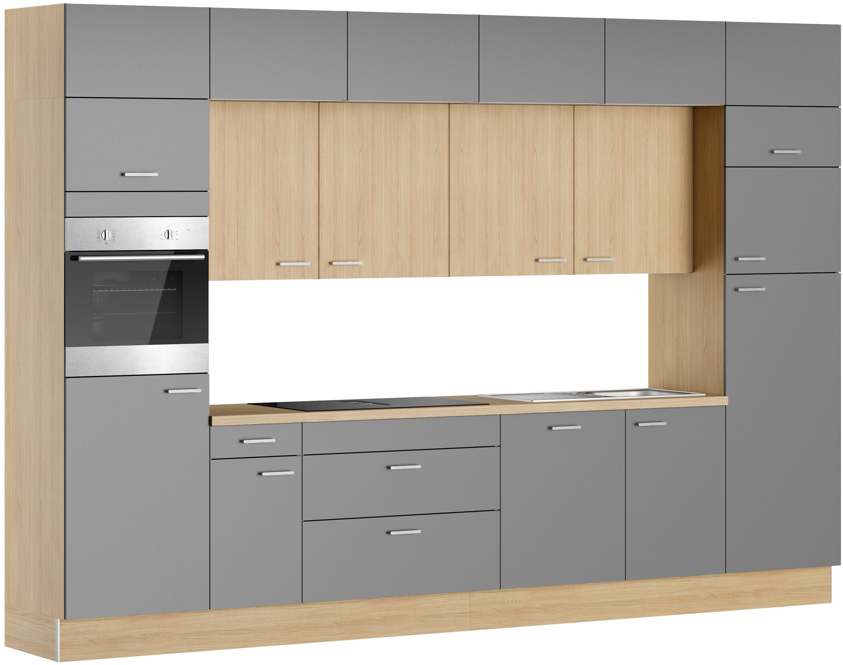 KOCHSTATION Küchenzeile KS-Lucy wahlweise mit Induktionskochfeld mit integriertem Dunstabzug, Breite 360 cm, Soft-Close, inkl. Zubehör, wahlweise mit E-Geräten