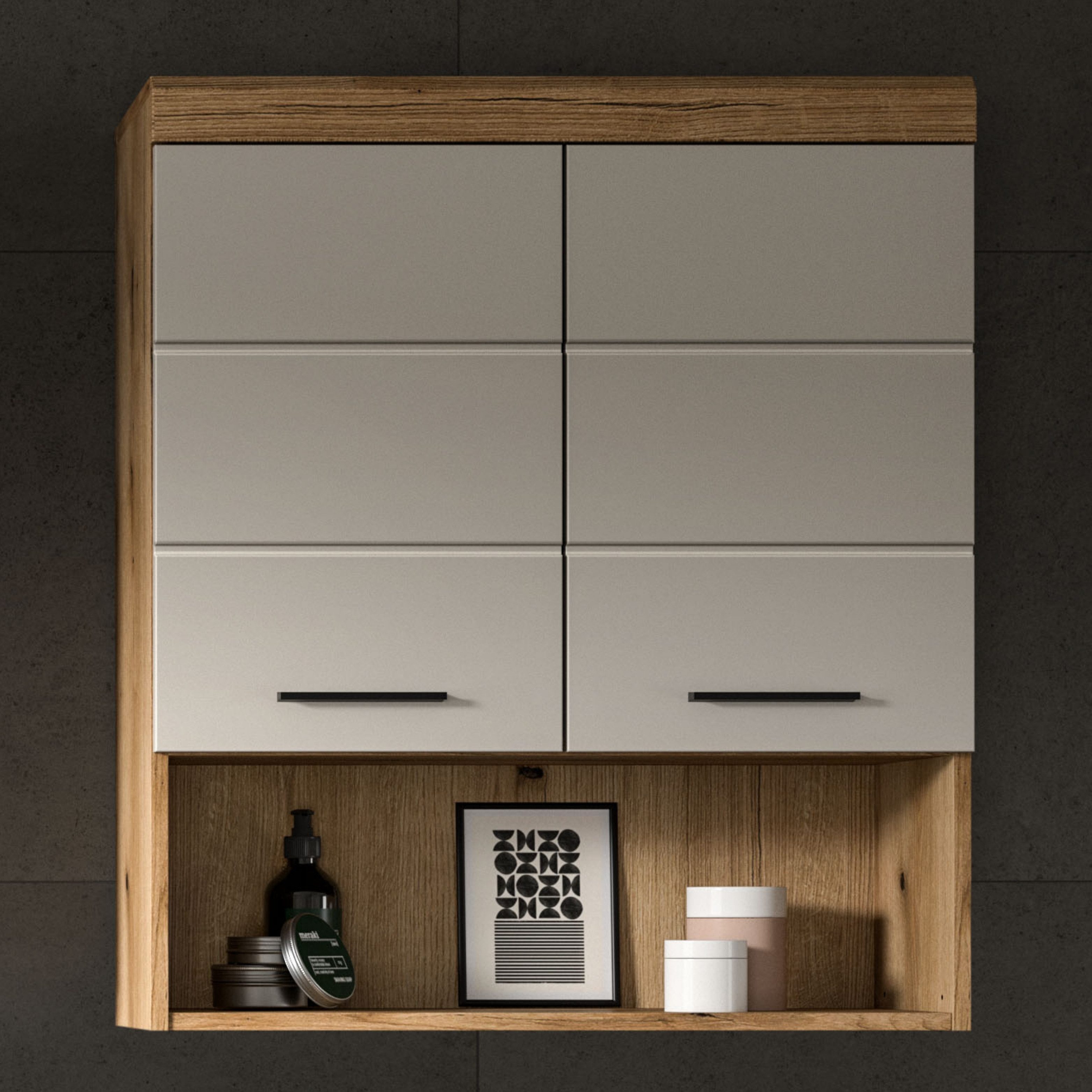 furnling Hängeschrank Scott 2 Türen, 1 offenes Fach, Stauraum, Badmöbel, Badschrank, 74 cm breit