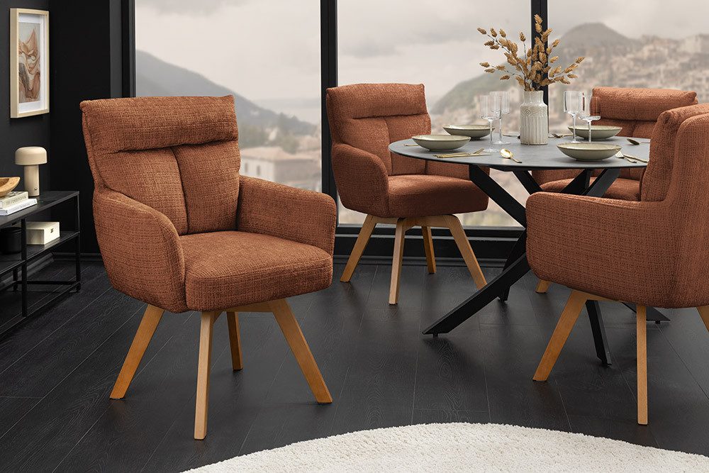 riess-ambiente Polsterstuhl BIG GEORGE rost braun / natur - Drehstuhl, Chenillestoff, Buchenholz (Einzelartikel, 1 St), Esszimmer · 360° drehbar · mit Armlehne · Retro · Federkern-Polsterung