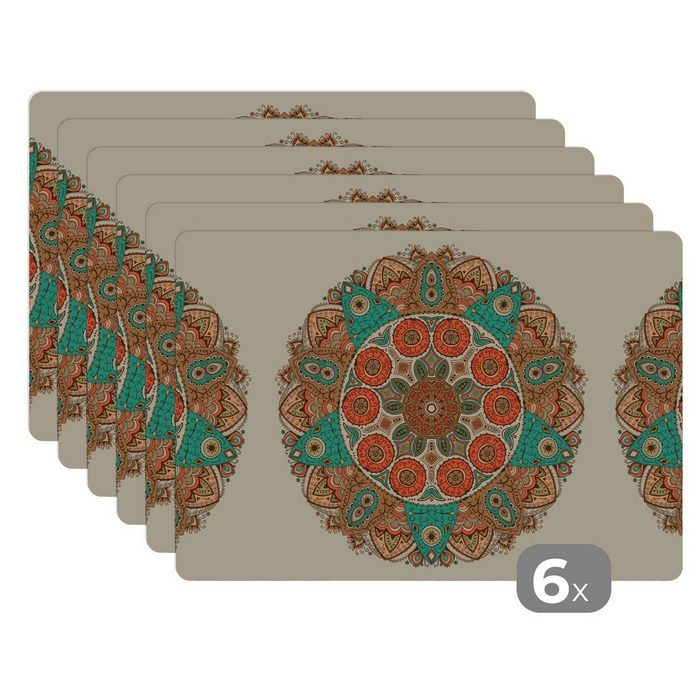Platzset Mandala - Muster - Pfau MuchoWow (6-St) Platzset Platzdecken Platzmatte Tischmatten Schmutzabweisend