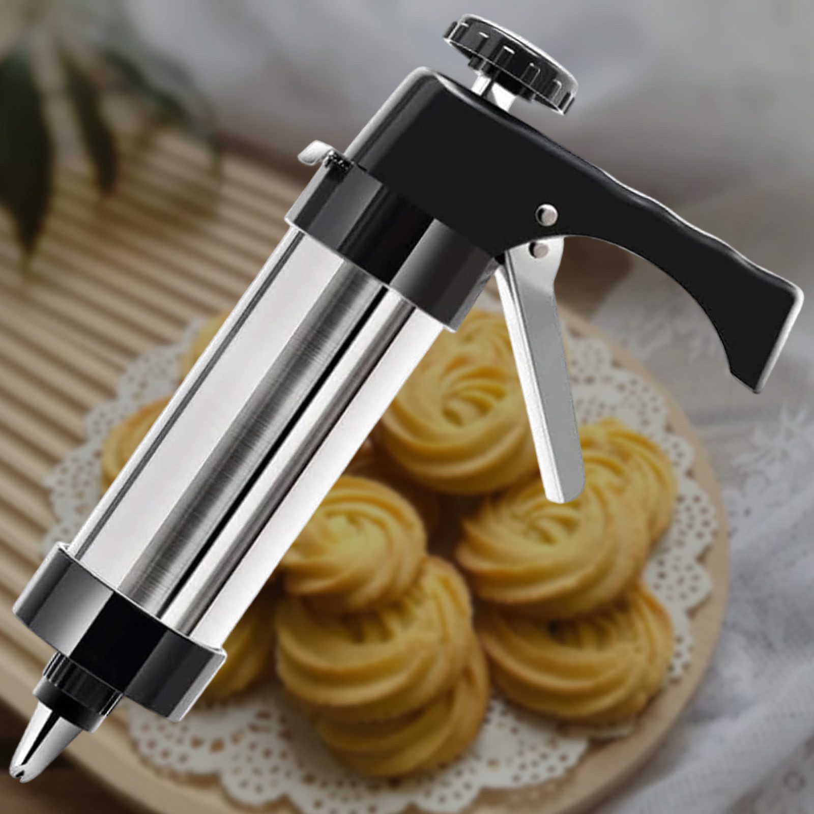 MODFU Gebäckpresse Edelstahl-Teigpresse Keksformmaschine Spritztülle Set, (mit 13 klassischen Formen und 8 Dekordüsen, 1-tlg., Backzubehör Gebäck für vielfältige Keks- und Kuchendekorationen), Perfekt als Geschenk und geeignet für Kinder und Backanfänger