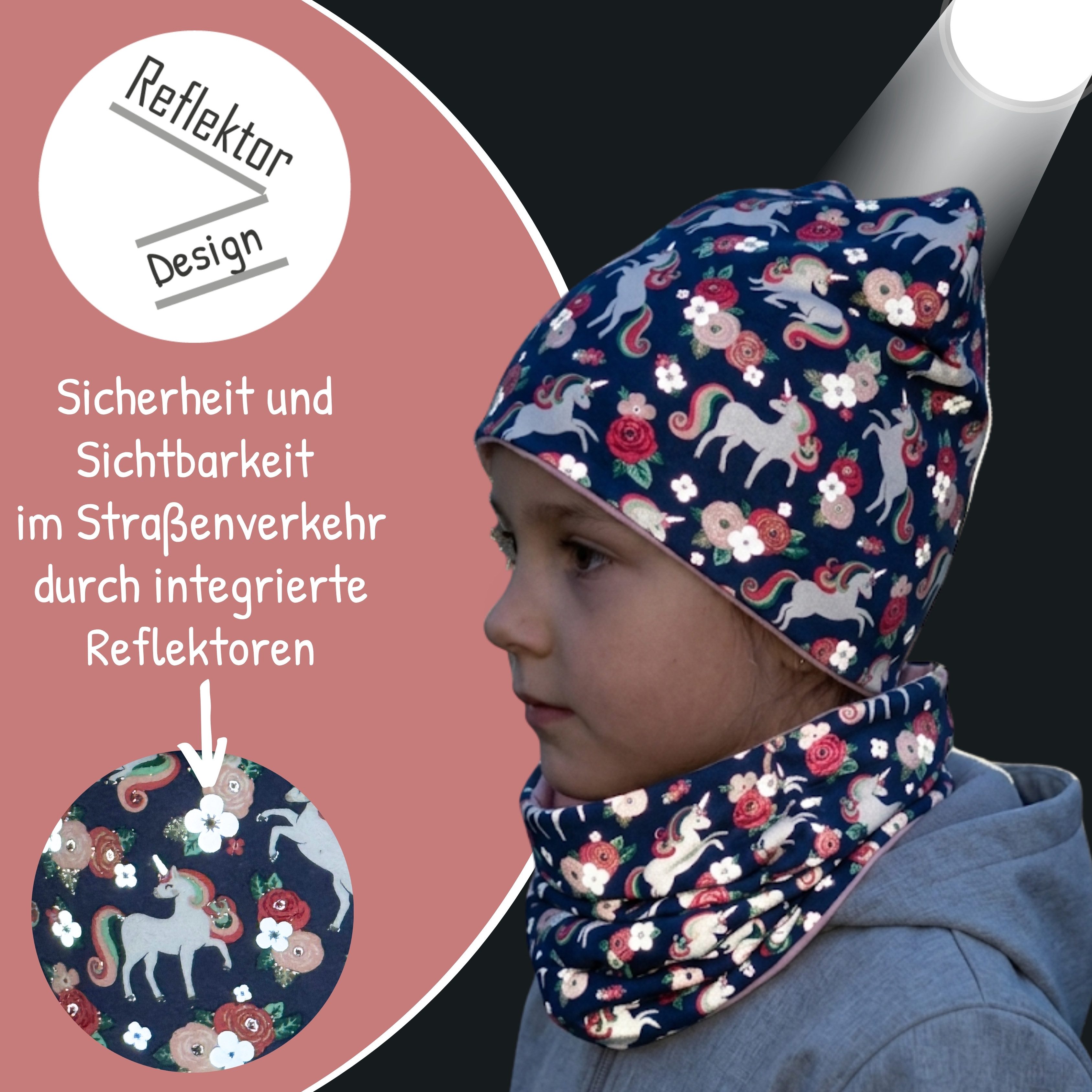 HECKBO Beanie 360° Reflektor Kinder Beanie Mütze & Loop Schal Set – Bild 5 von 5
