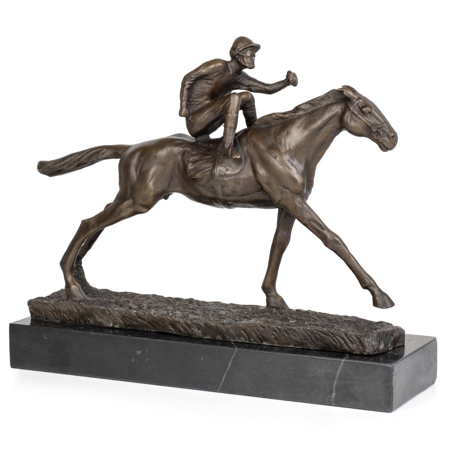 Bronzefigur Jockey Schreibtisch Bronzefigur Figuren und Regal für Pferd, Skulptur Dekofigur Moritz Vitrine Deko