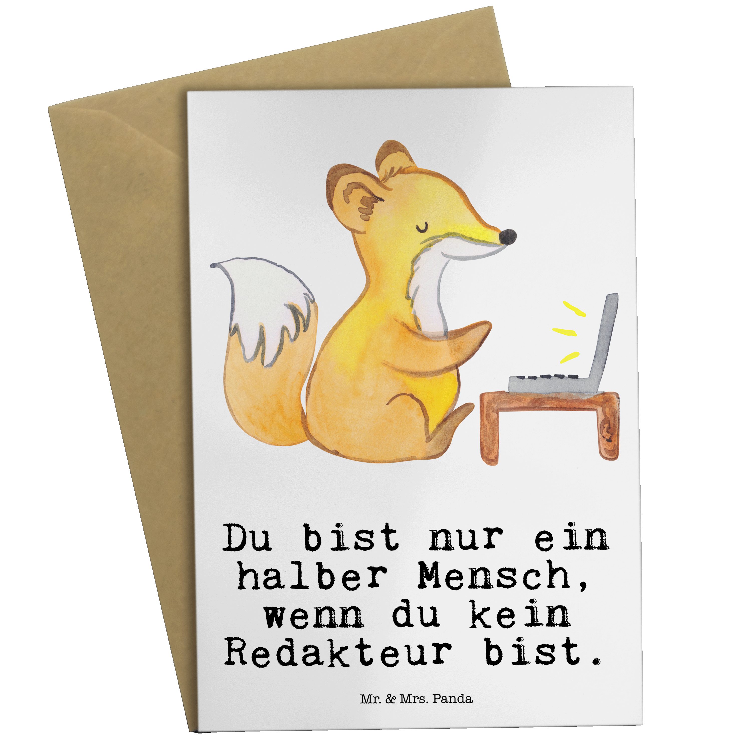 Mr. & Mrs. Panda Grußkarte Redakteur mit Herz - Weiß - Geschenk, Online, Glückwunschkarte, Danke