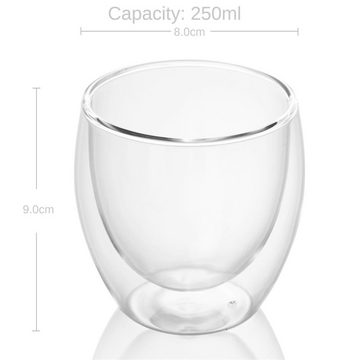 Intirilife Thermoglas, Glas, 2x Thermoglas Teeglas Kaffeeglas 250ml Doppelwandig