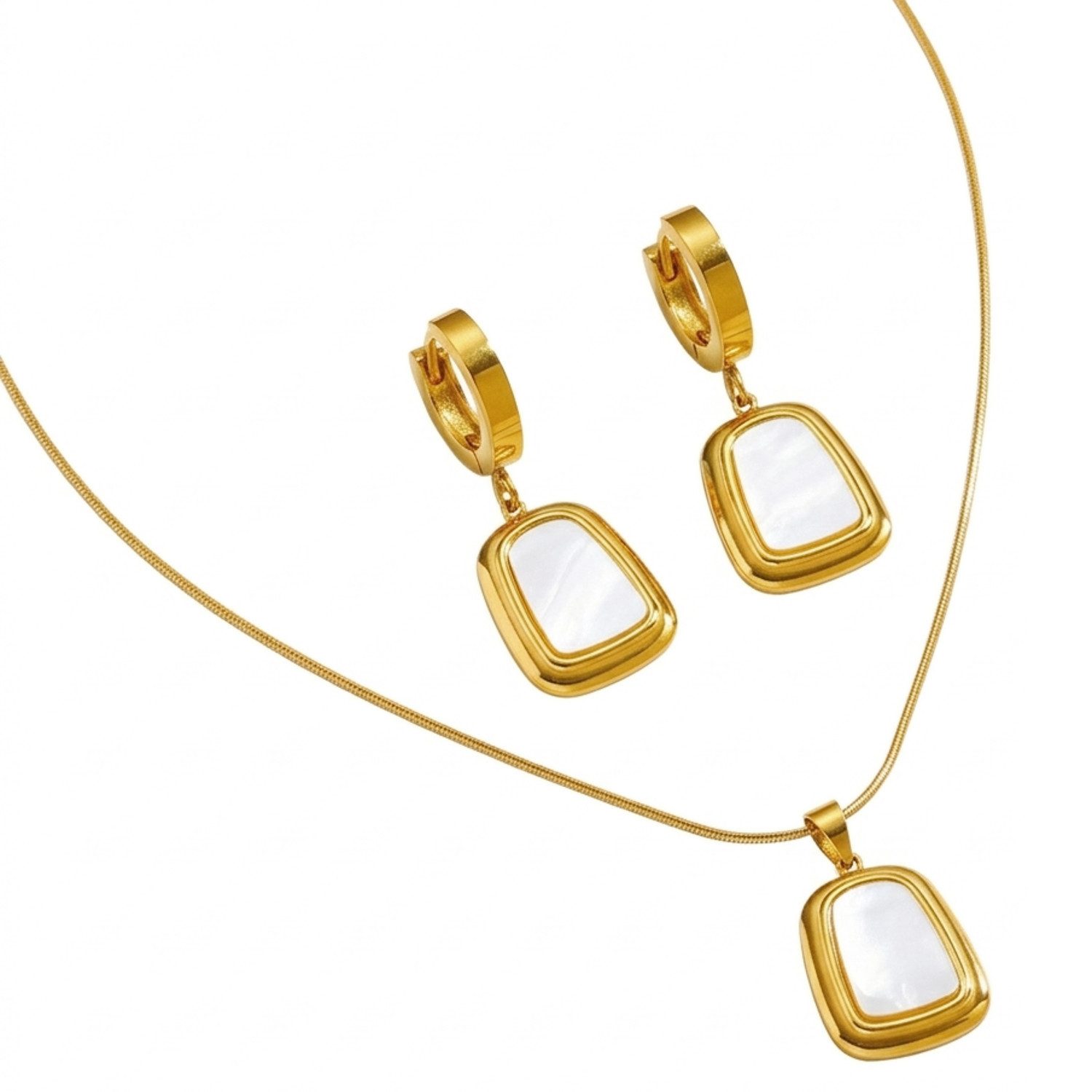KARMA Schmuckset Gold Weiß Damen Edelstahl vergoldet Halskette 39 cm (rostfrei pflegeleicht, 3-tlg., Kette Geschenk für Sie wasserfest …