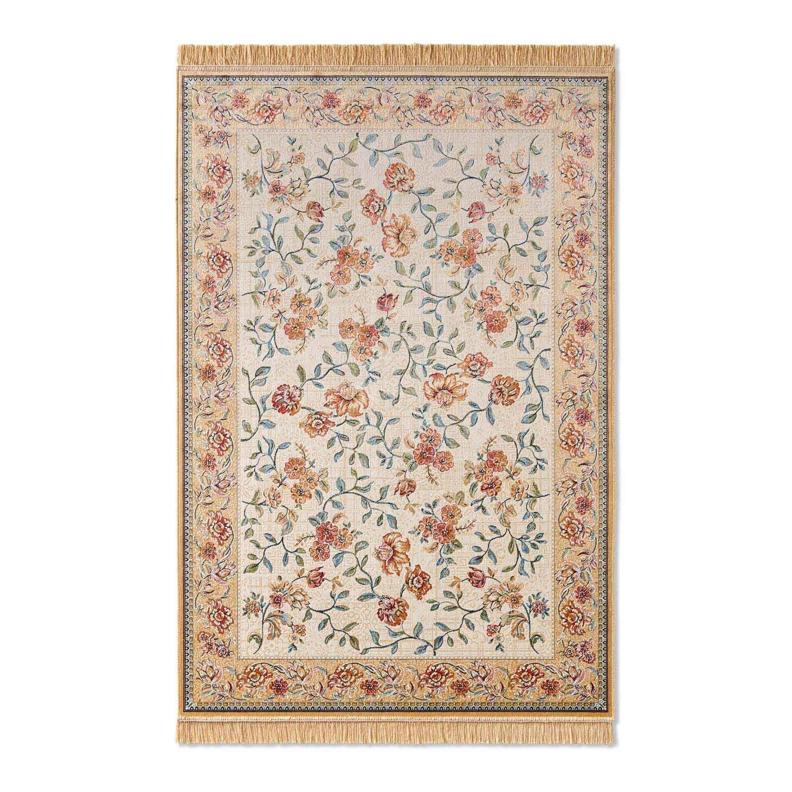 Teppich Palazzo Royal Antique 67x105 Roses, blau rechteckig, Optik Höhe: Rosen beige Seiden TaraCarpet, Esszimmer Wohnzimmer 6 mm, Schlafzimmer