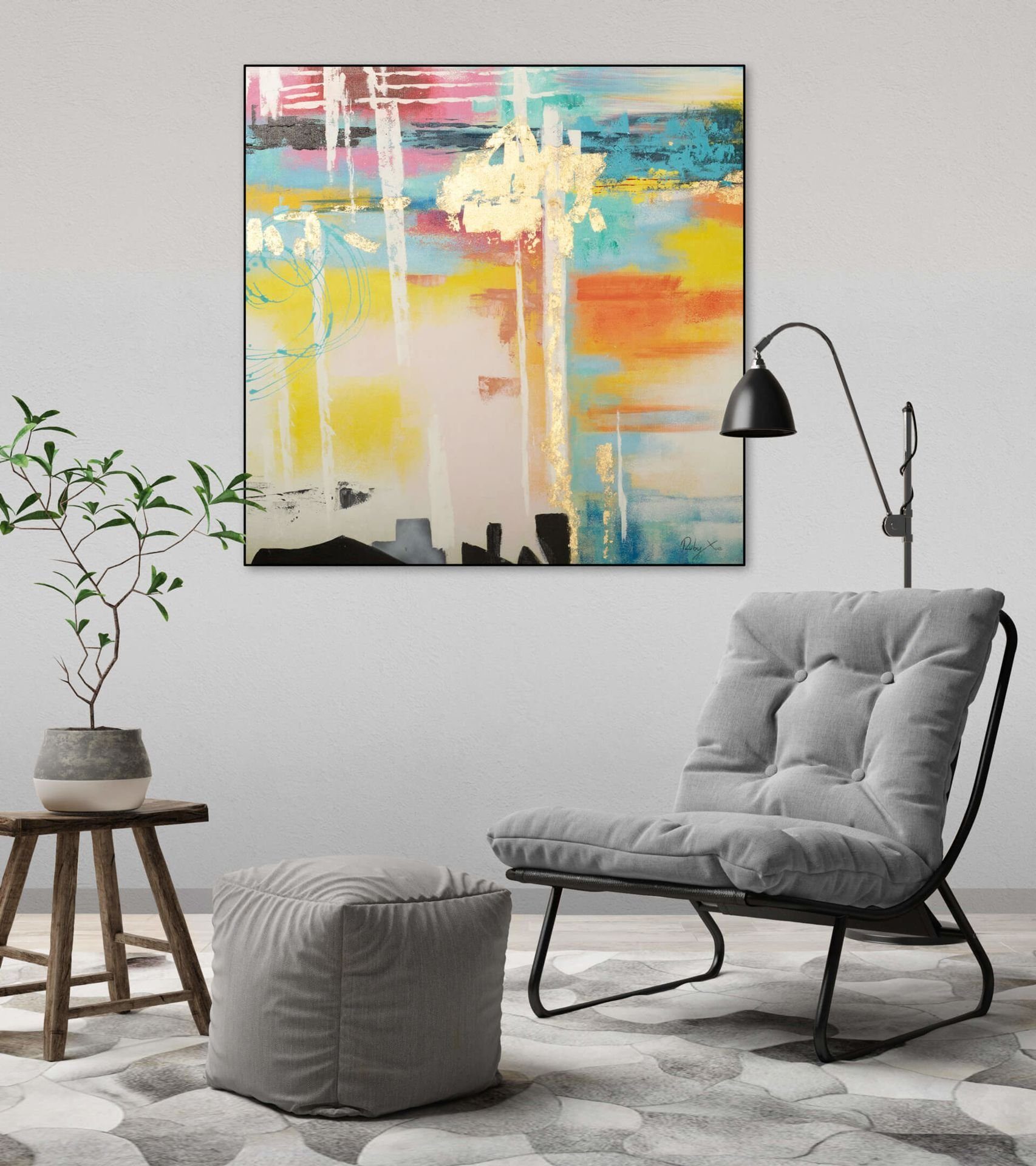 Leinwandbild Lenses KUNSTLOFT Wohnzimmer Gemälde HANDGEMALT cm, 80x80 Kaleidoscopic Wandbild 100%
