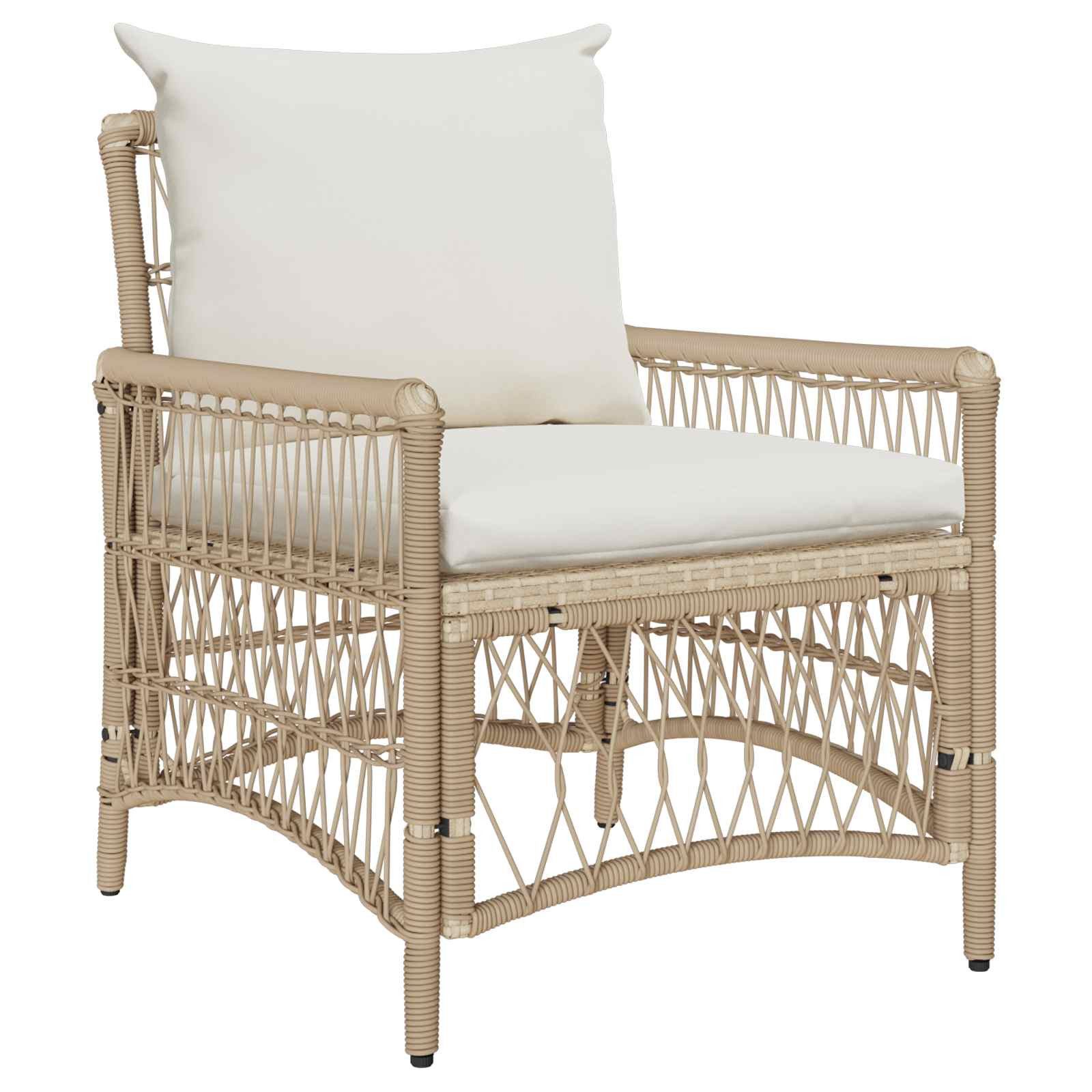 vidaXL Gartenstuhl Gartenstuhl mit Kissen Beige 73 x 61 x 77 cm Poly-Rattan (1 St)