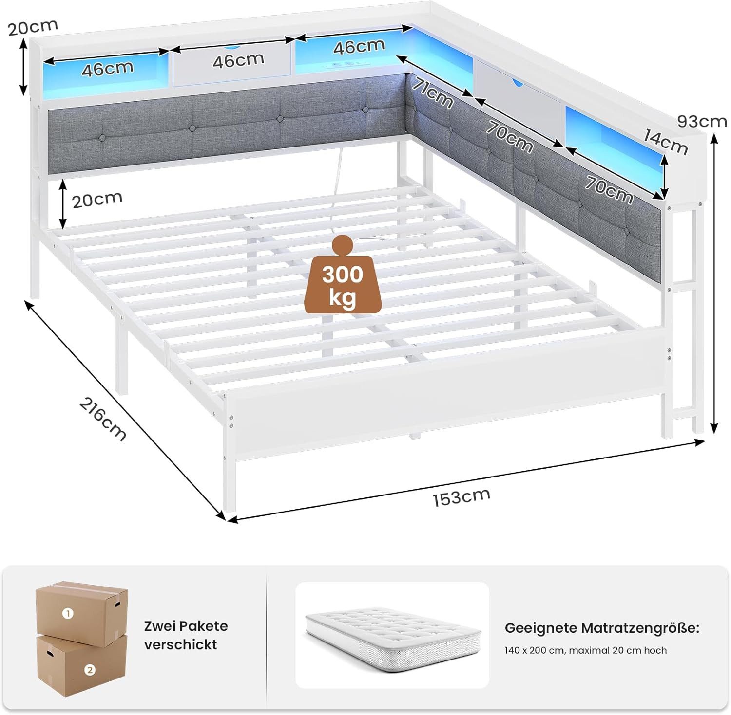 MSMASK Polsterbett Daybett Jugendbett mit LED-Beleuchtung und USB-Ladestati günstig online kaufen