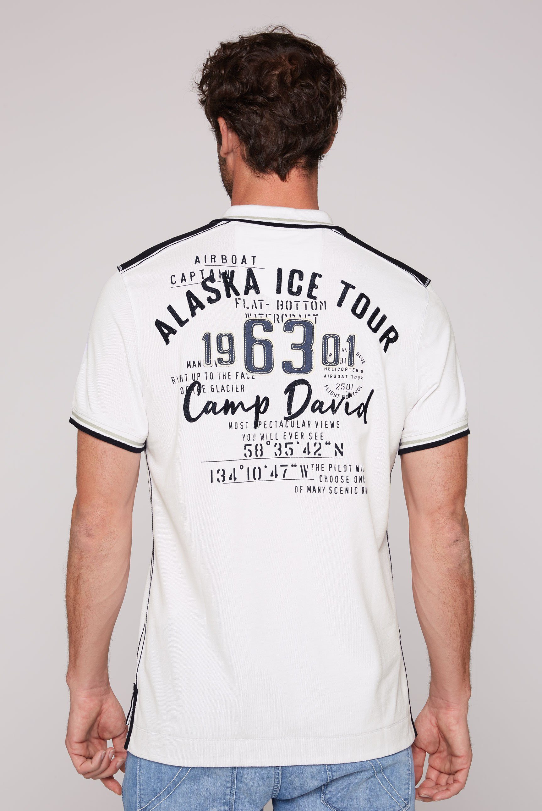 opticwhite DAVID CAMP mit Label-Applikationen Poloshirt