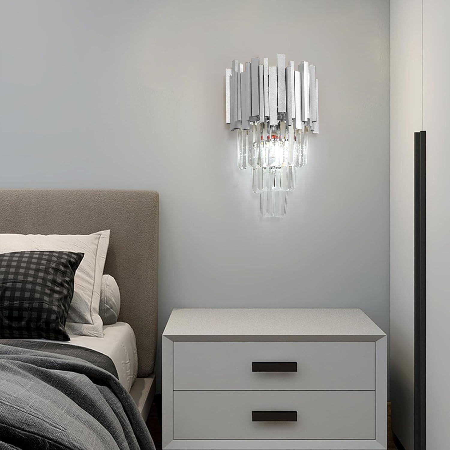 RRBEST Kronleuchter Kristall Leuchte, Kristall Deckenleuchte Silver, E14 Lichter, für Esszimmer, Küche, Wohnzimmer, Schlafzimmer, Flur, Café, Bar