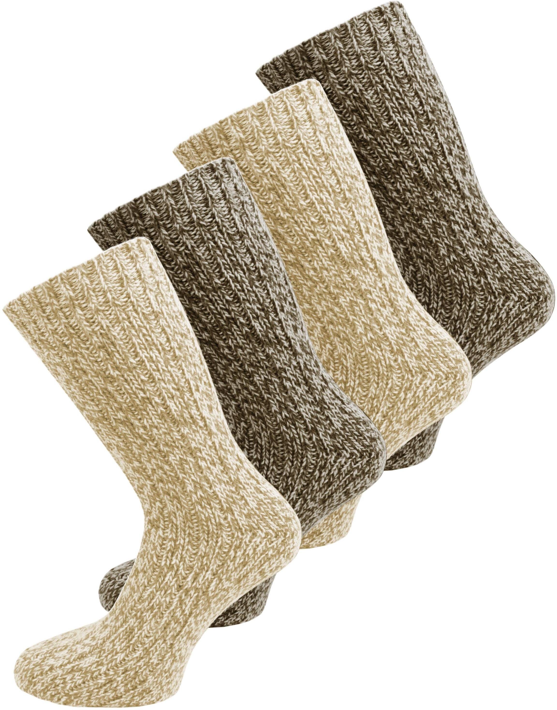 normani Thermosocken 4 Paar Norweger-Socken mit Wolle (4 Paar) natürlich warm Beige/Braun