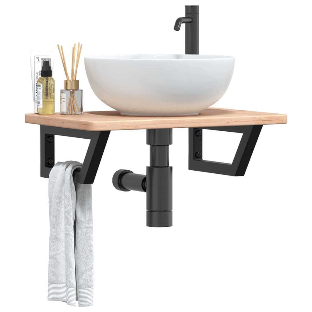 furnicato Waschtisch Waschtischplatte mit Halterung Stahl und Massivholz Eiche (1-St), Schwebendes Badregal mit Trapezhalterung und 100 kg Belastbarkeit