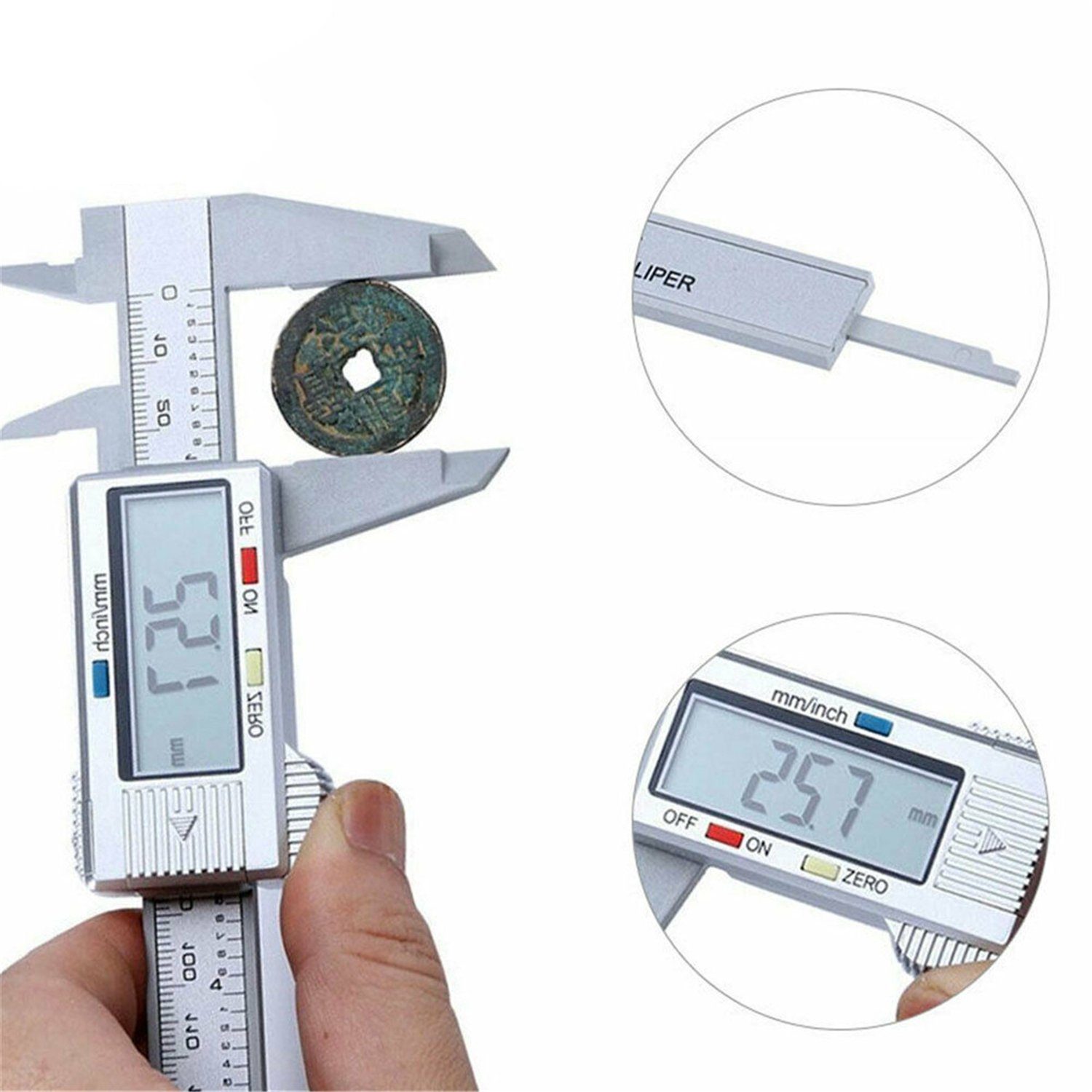 Schieblehre Display Olotos Abschaltung Batterie, Digitaler mit Silber Messschieber und Messlehre für LCD Innen- automatische Außen-, 0-150mm Tiefenmaß