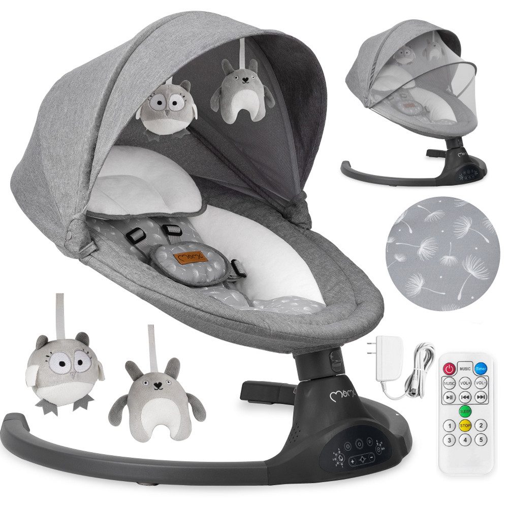 MoMi Babywippe Kenani, Elektrische Babywippe mit Bluetooth und Fernbedienung