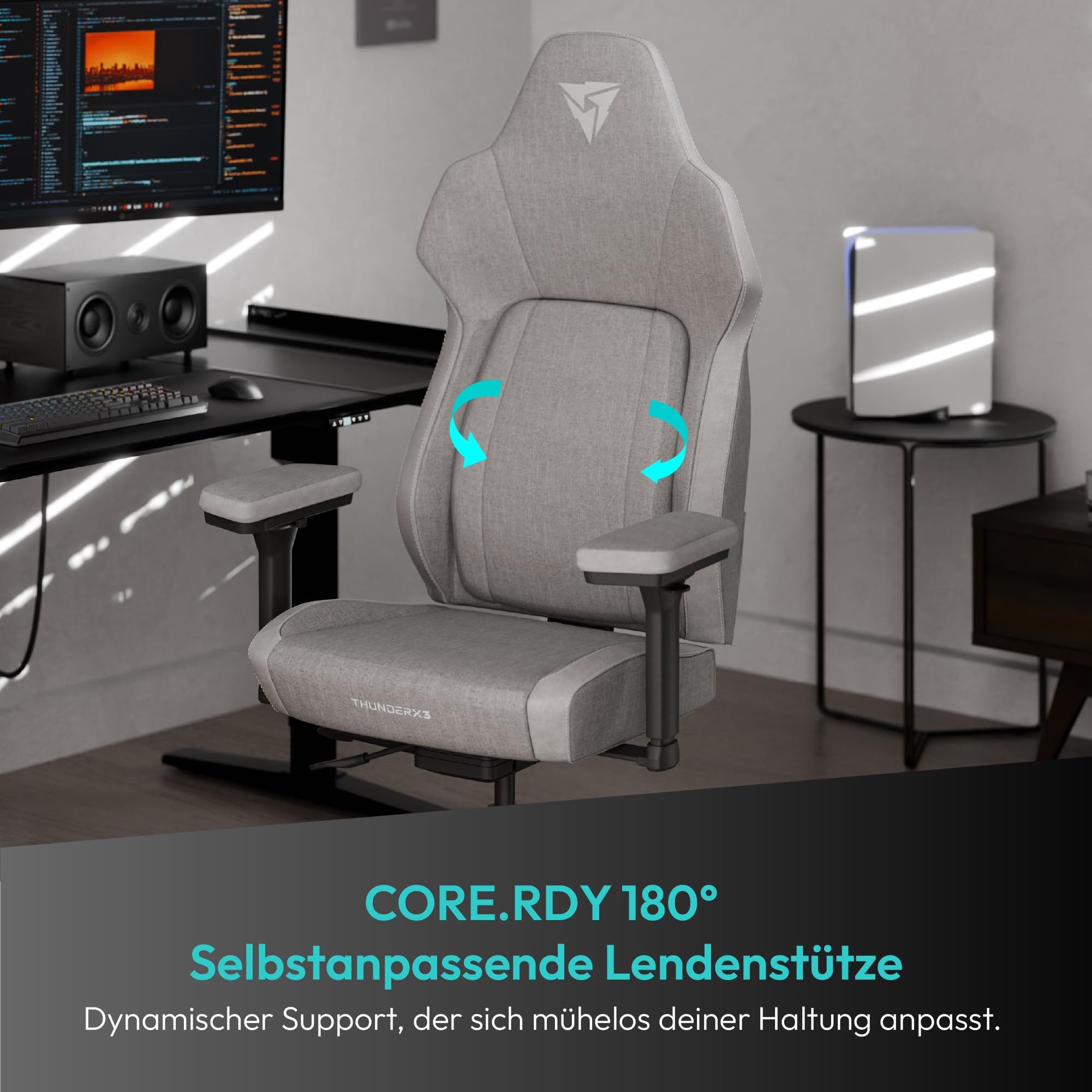 ThunderX3 Gaming-Stuhl ThunderX3 CORE Smart Ergonomischer Gaming Stuhl - Loft Hellgrau