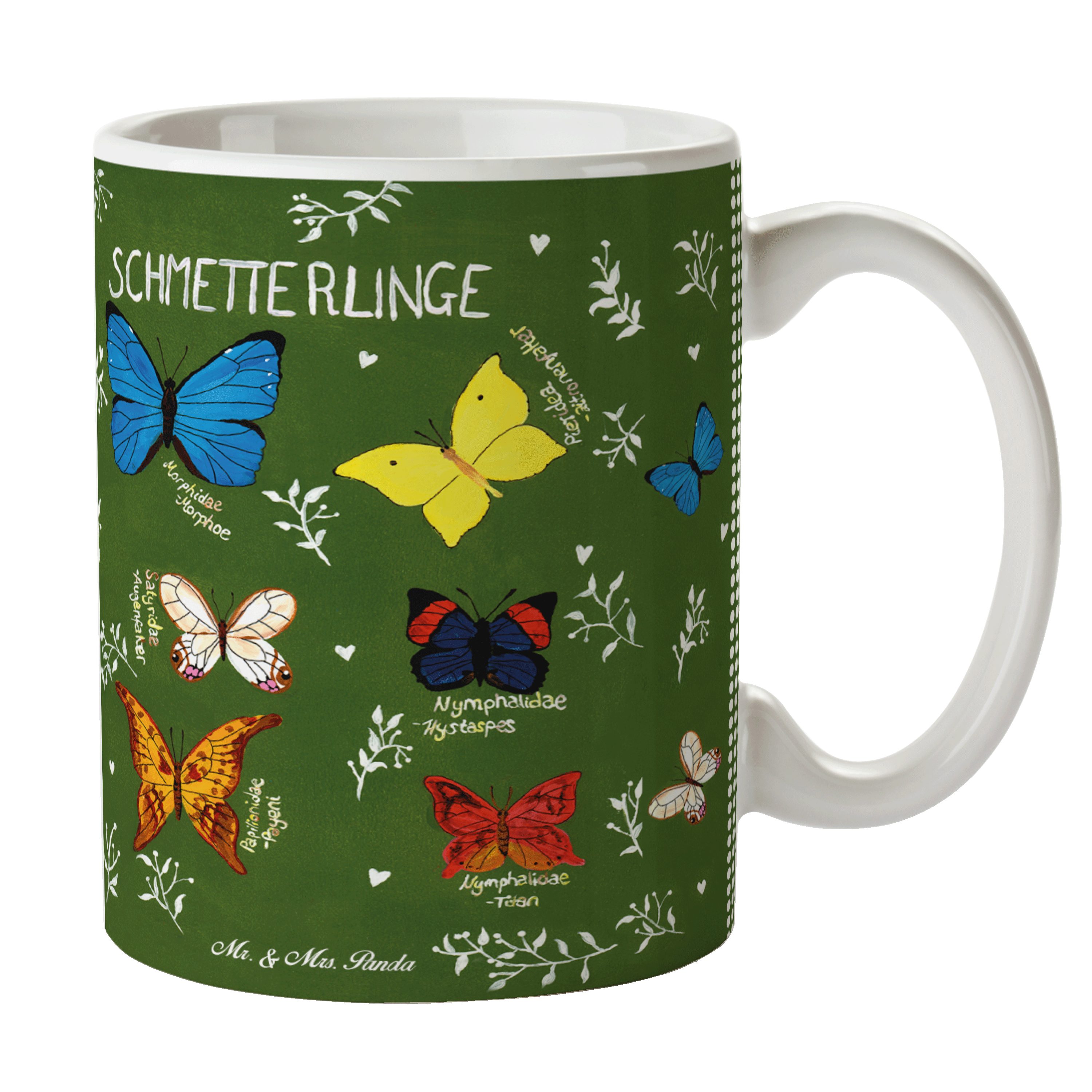 Mr. & Mrs. Panda Tasse Schmetterlinge - Geschenk, Geschenk Tasse, Tasse Sprüche, Blumen Moti, Keramik