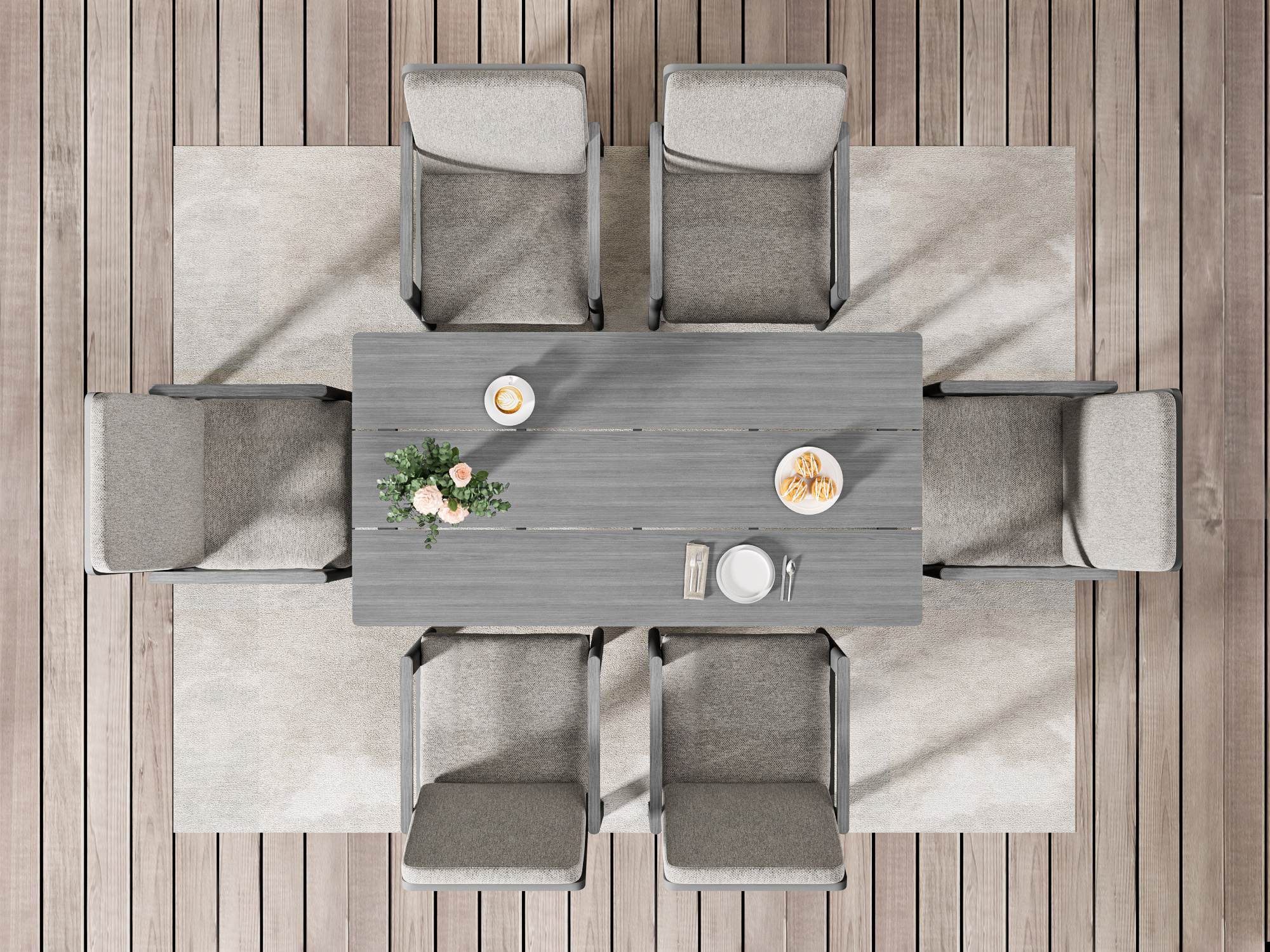 MeXo Gartenlounge-Set Aluminium Gartenmöbel Set, (150 x 80 cm Gartentisch, 7-tlg., mit 6 Stühlen), wetterfeste Essgruppe für Terrasse Balkon Garten