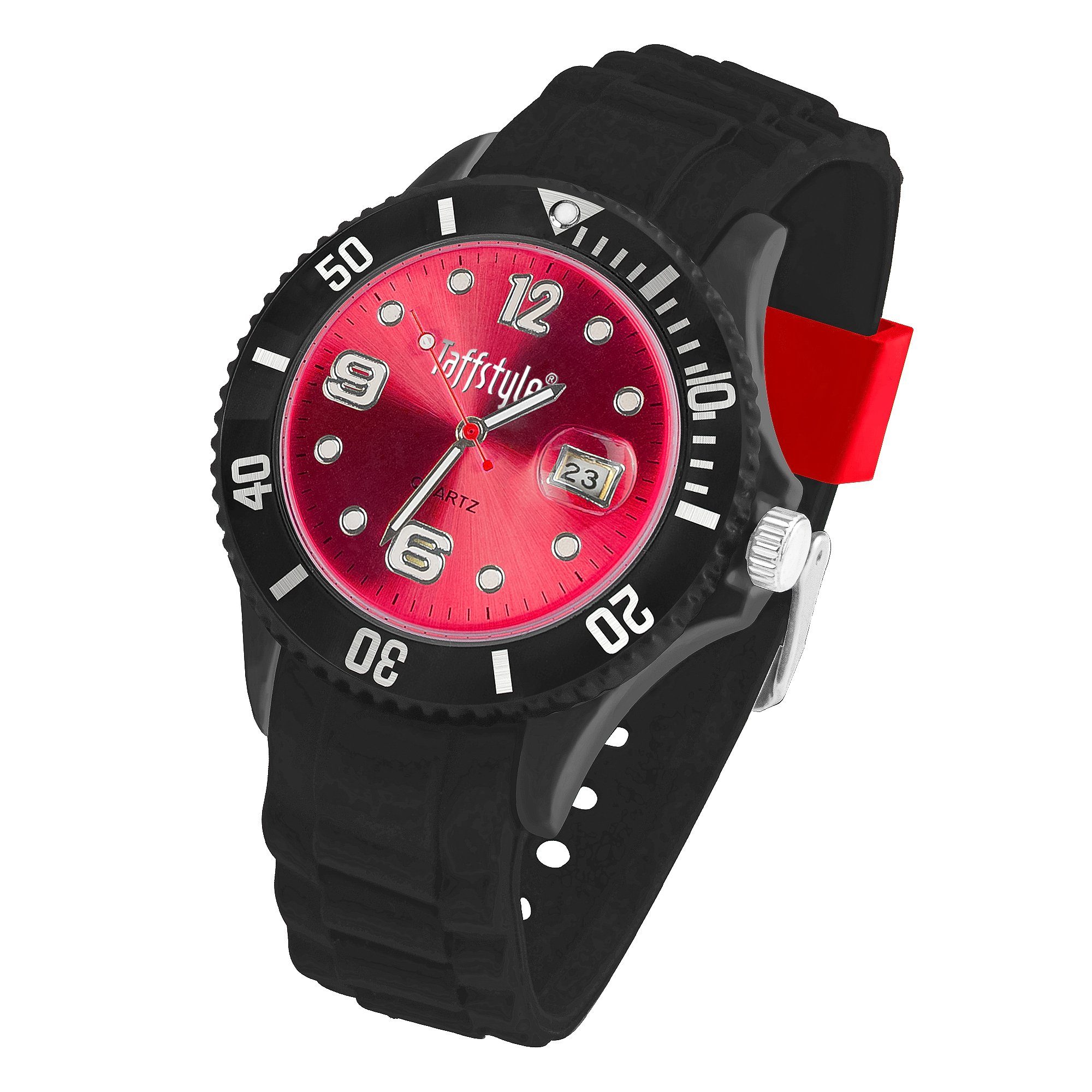 Taffstyle Quarzuhr Silikon Armbanduhr schwarz mit Datum Quarzuhr farbiges Z günstig online kaufen
